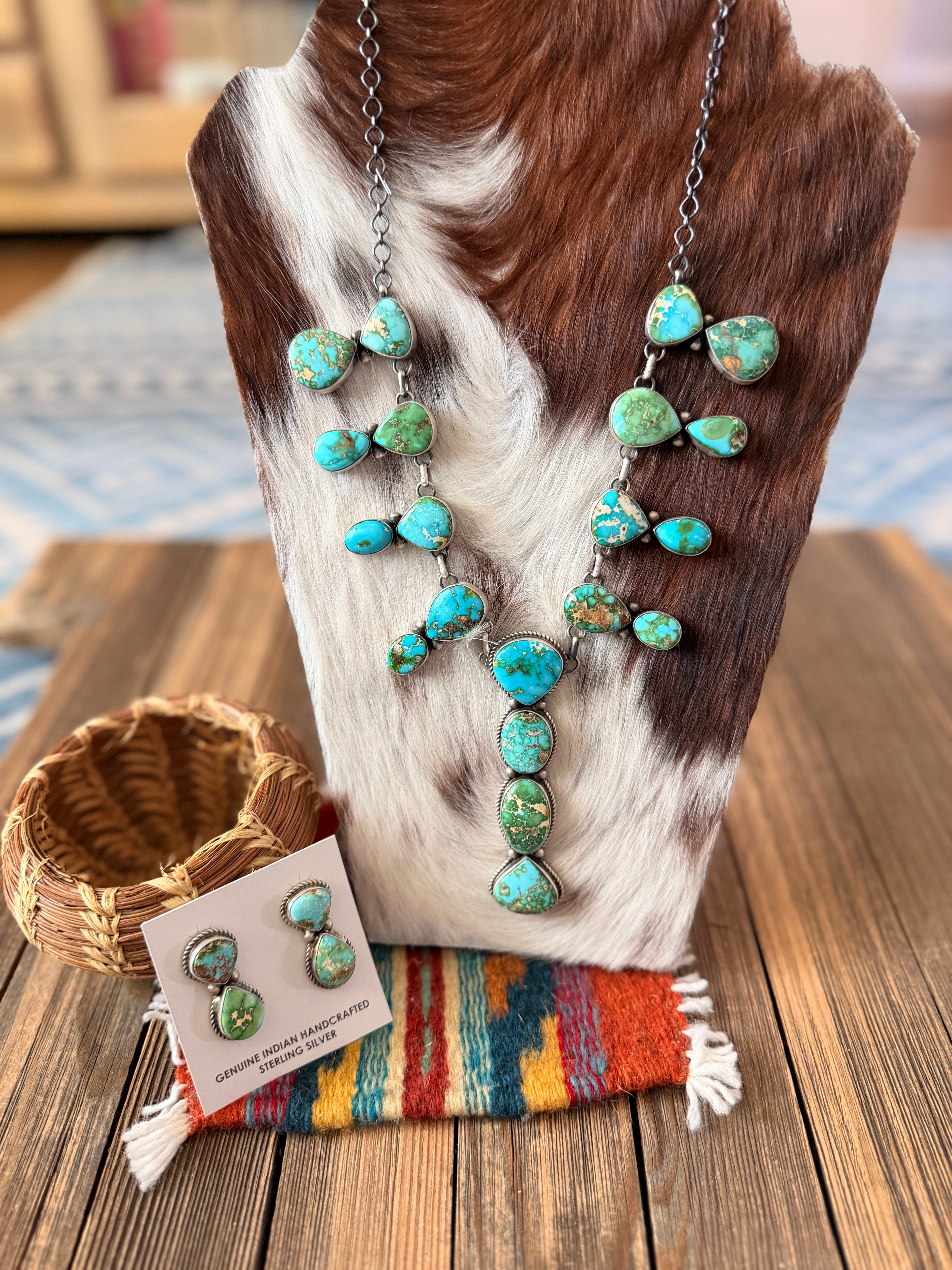 Handcrafted Sonoran Mountain Turquoise & Sterling Silver Necklace and Earring Set