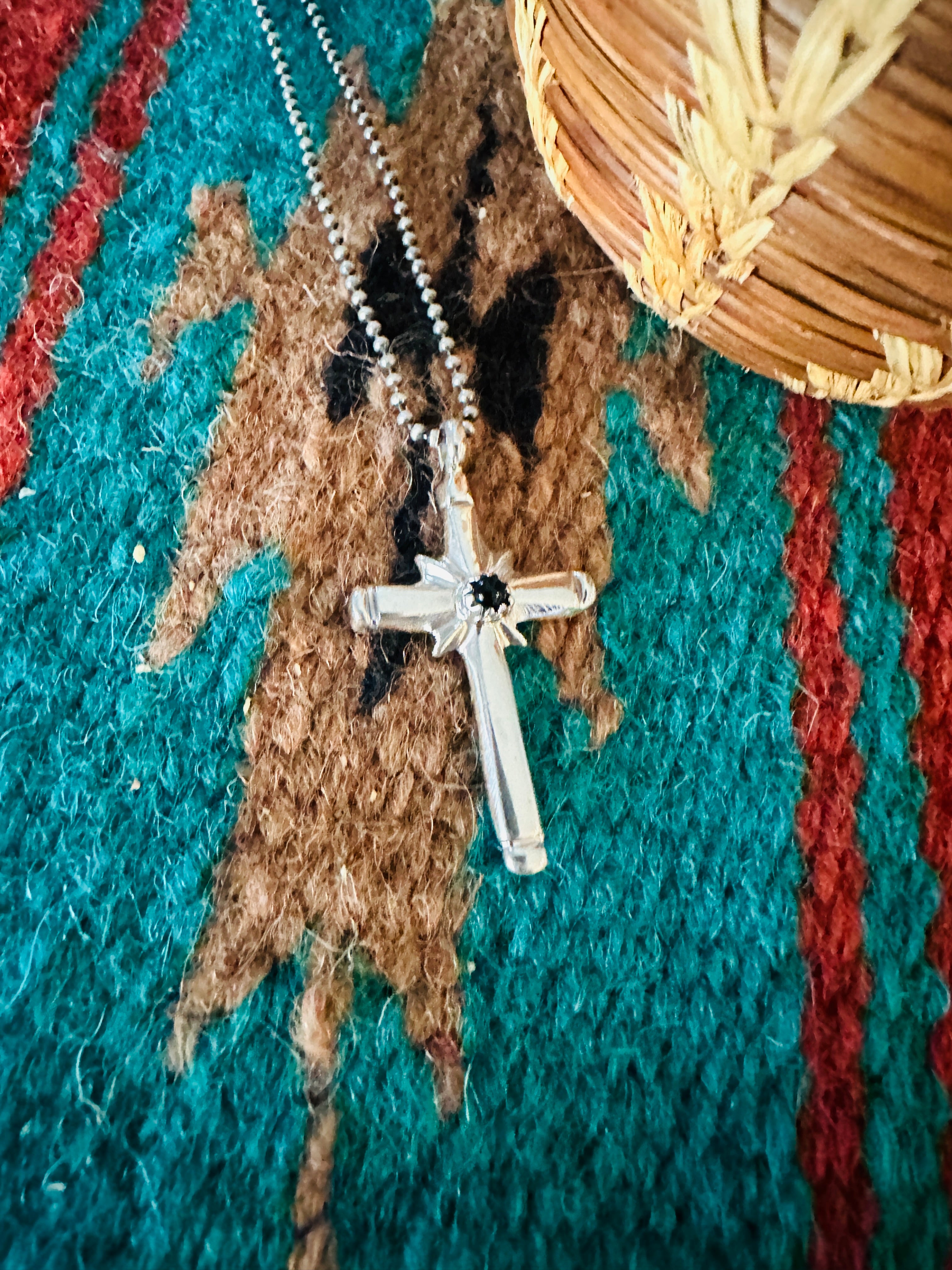 Handcrafted Black Onyx & Sterling Silver Cross Pendant