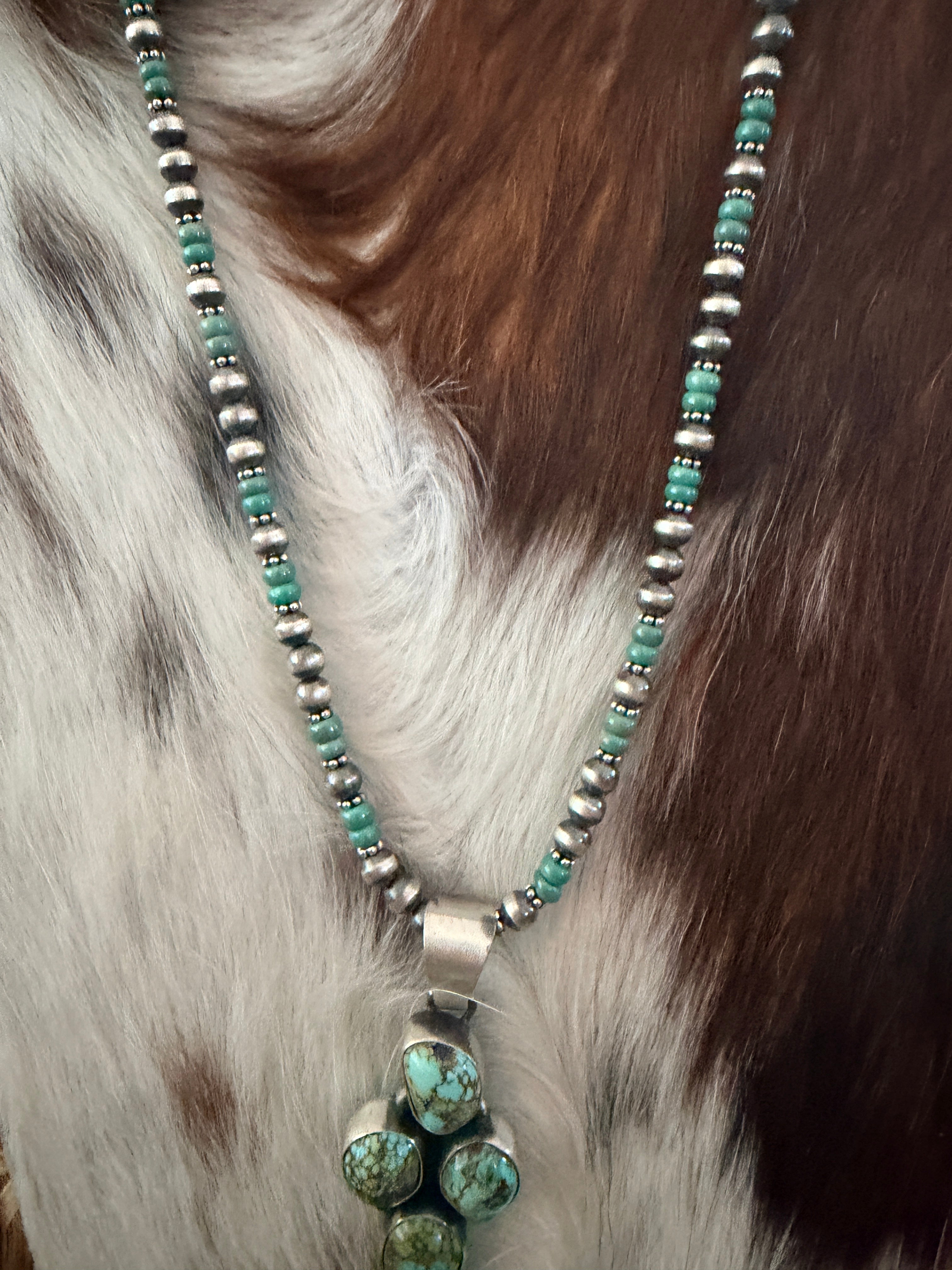 Handcrafted Turquoise & Sterling Silver Cluster Beaded Necklace by Darrin Livingston