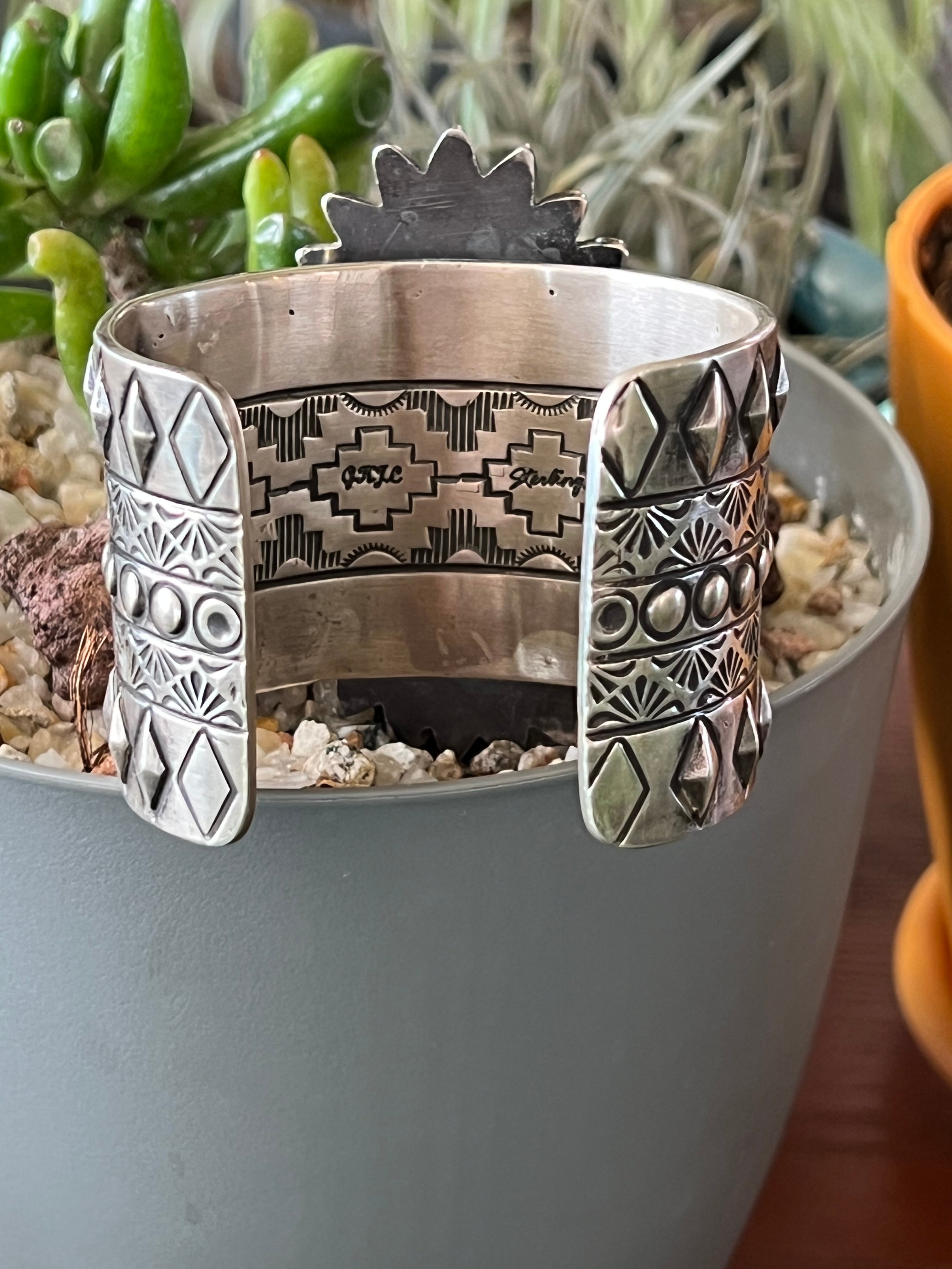 Sterling Silver & Royston Turquoise Cluster Cuff Bracelet by Glenn Livingston