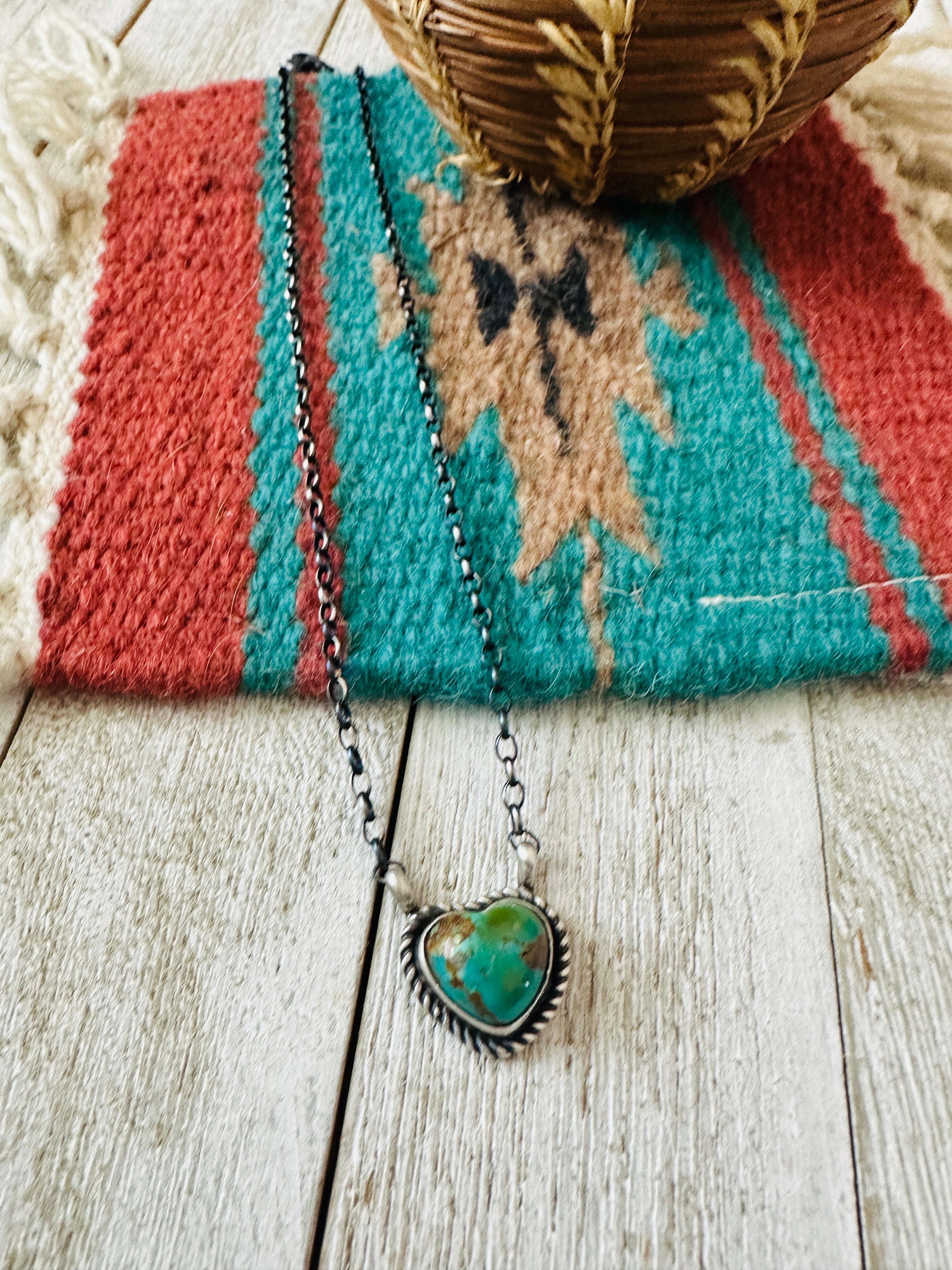 Handcrafted Sterling Silver & Turquoise Heart Necklace by Donovan Skeets