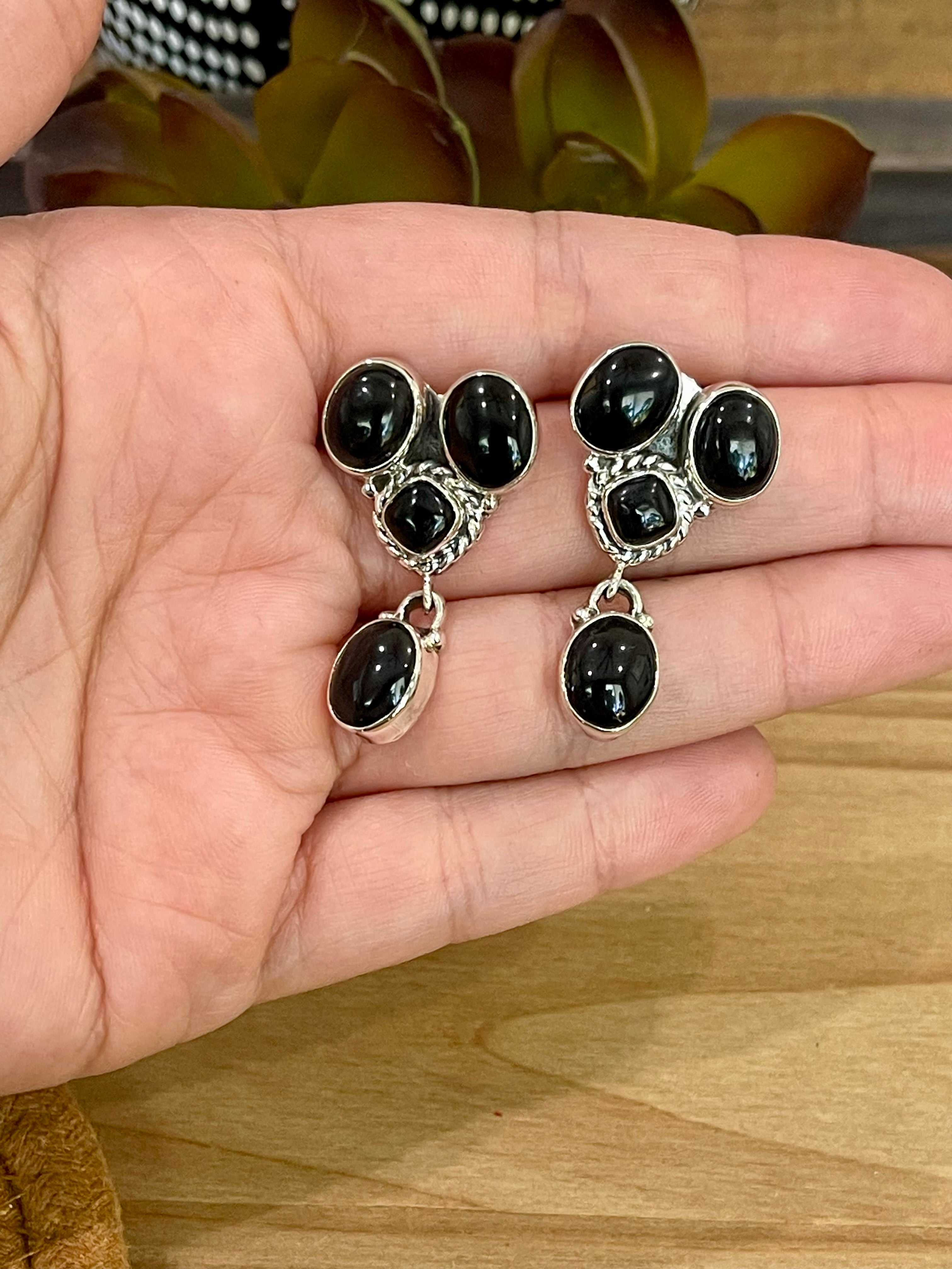 Beautiful Handmade Sterling Silver & Onyx Necklace And Earring Set