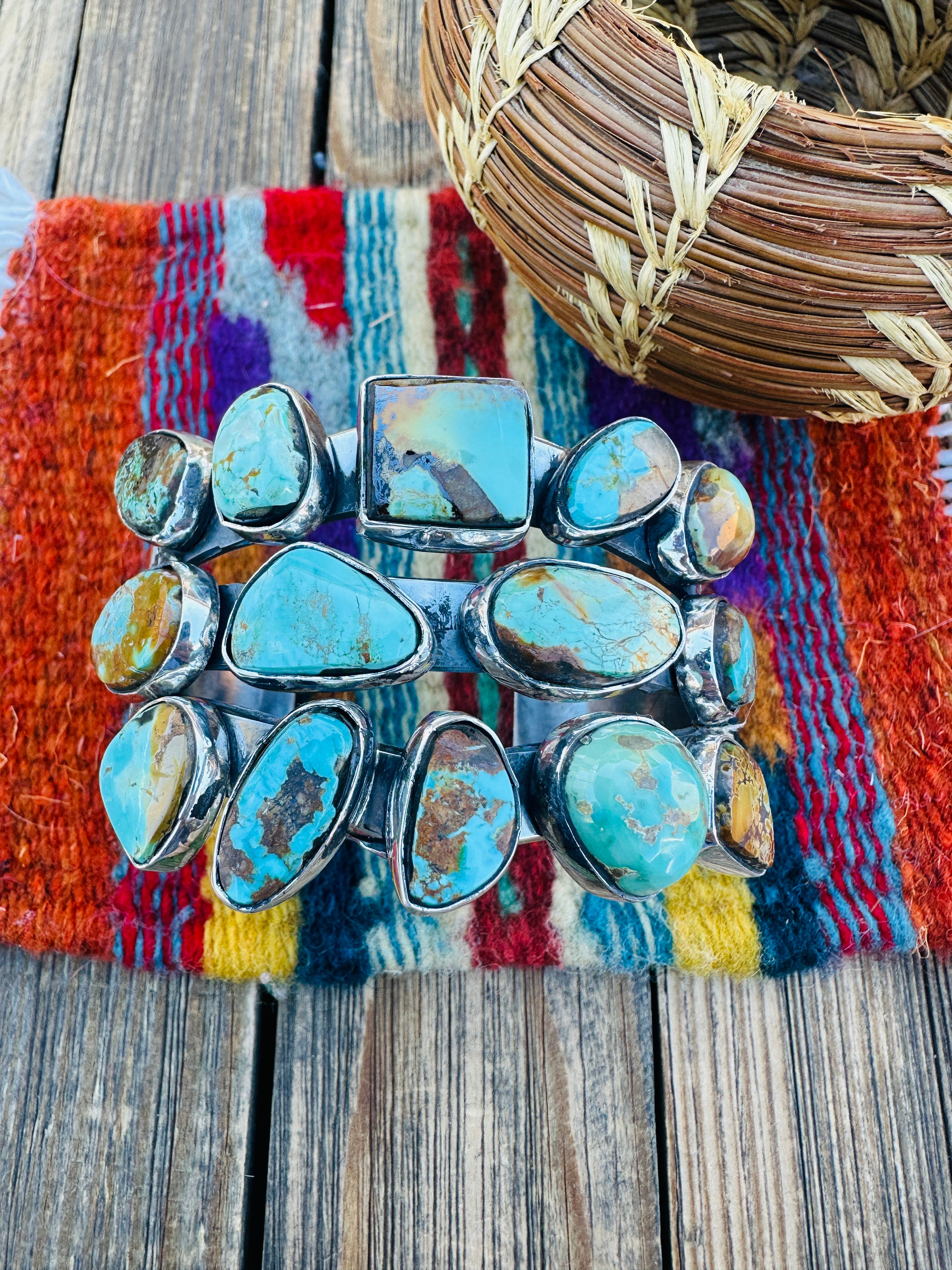 Handcrafted Royston Turquoise & Sterling Silver Cuff Bracelet by Rosella Paxson