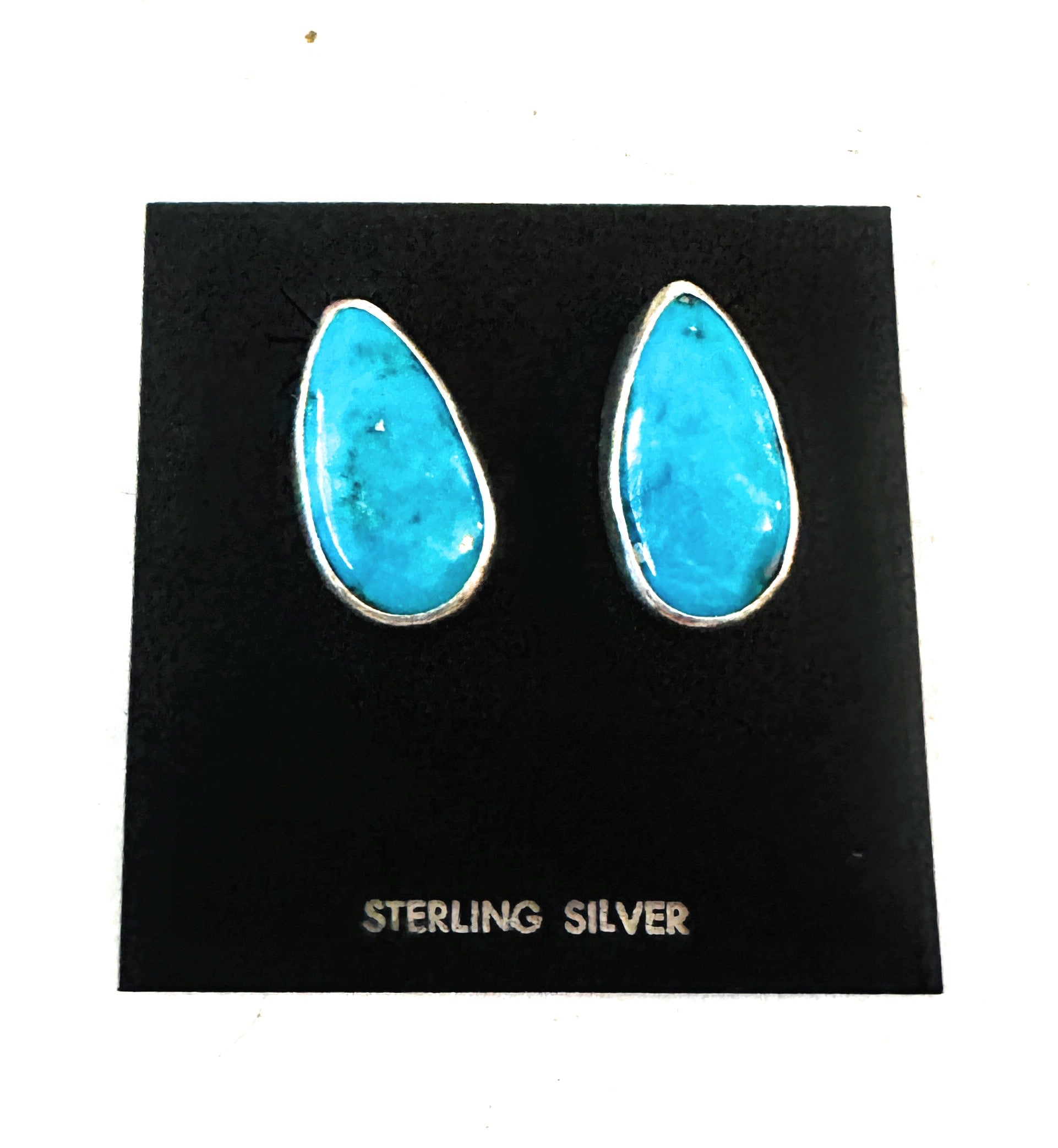 Handcrafted Turquoise & Sterling Silver Post Earrings Signed