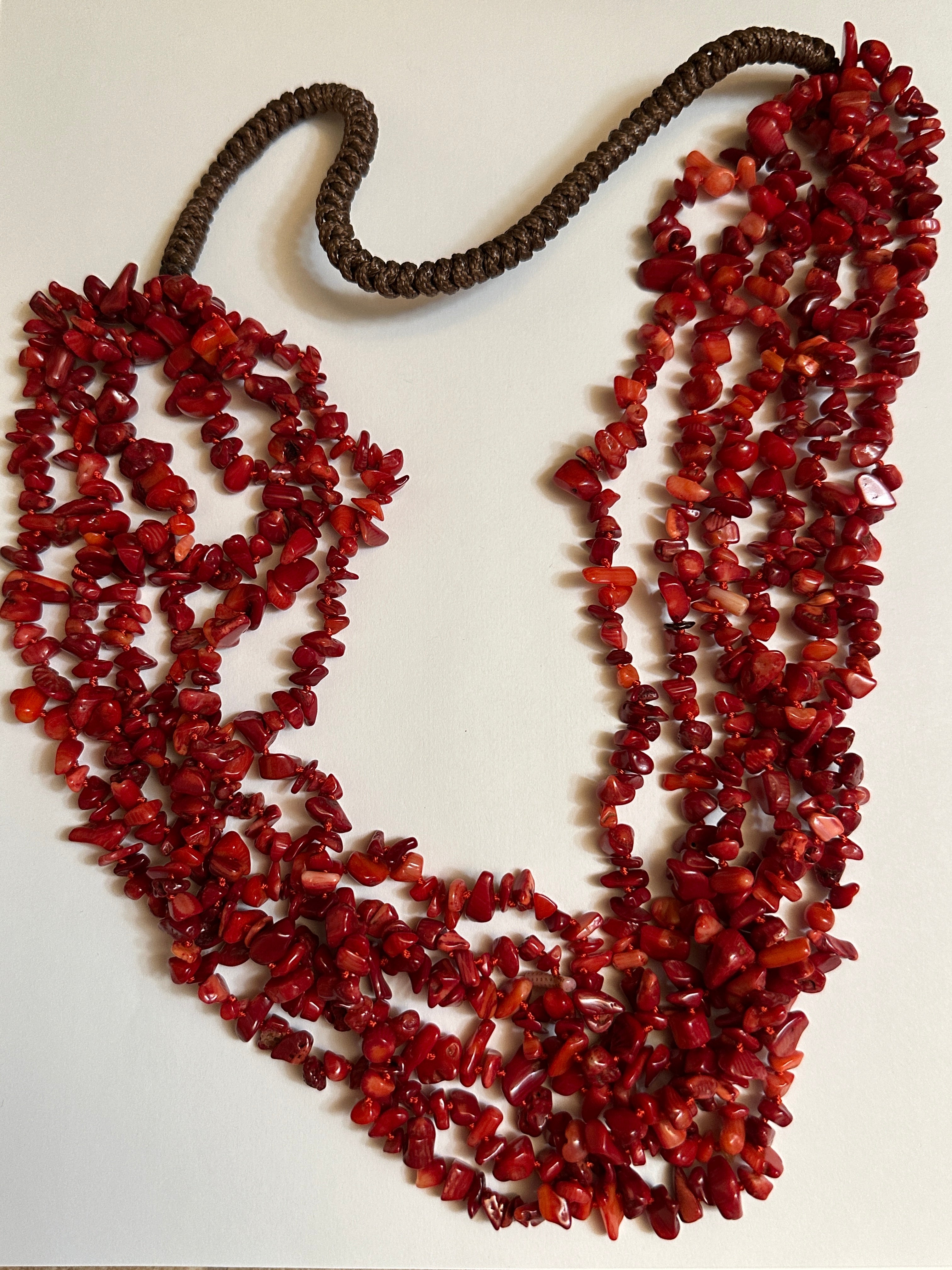 Red Coral Chip Multi-Strand Necklace