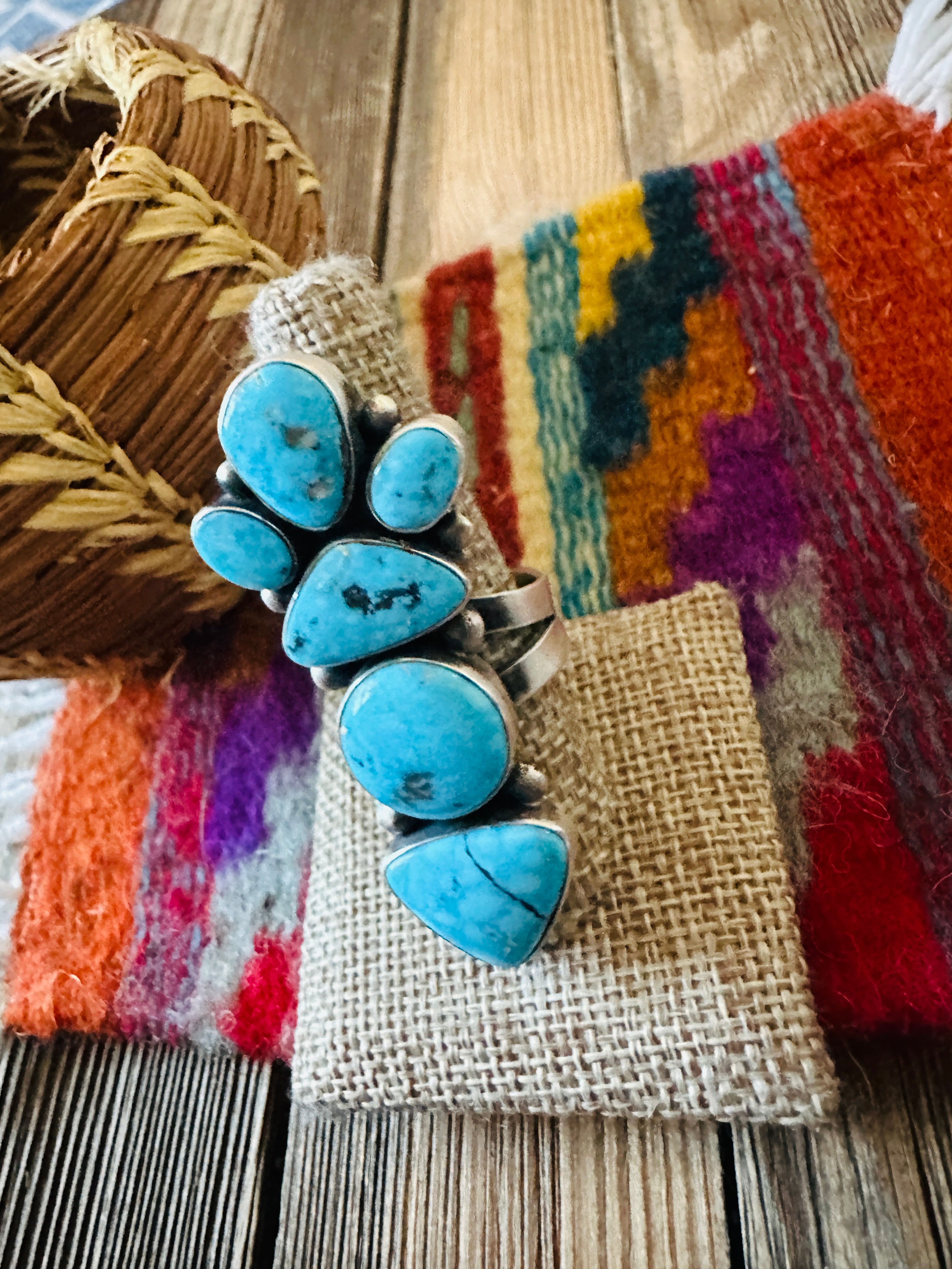 Handcrafted Turquoise & Sterling Silver Ring Size 9 by Blaine Yellowhorse