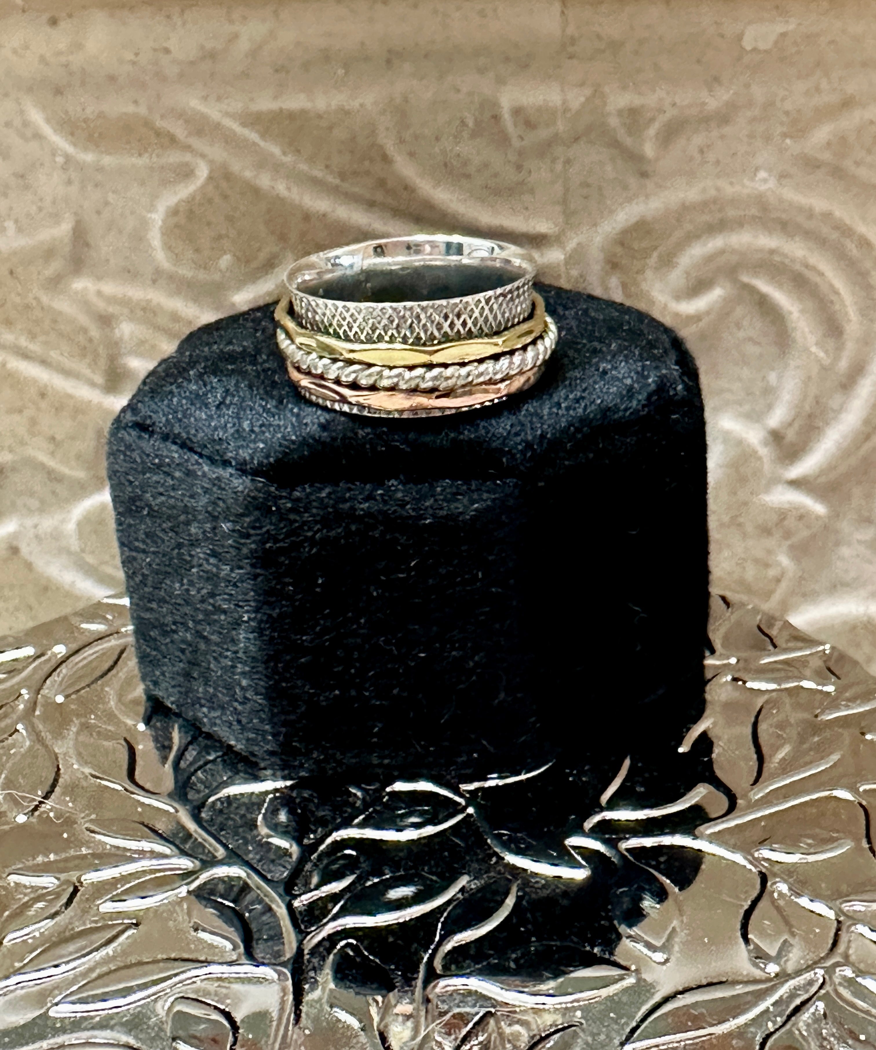 Sterling Silver Copper & Gold Spinner Rope Twist Ring