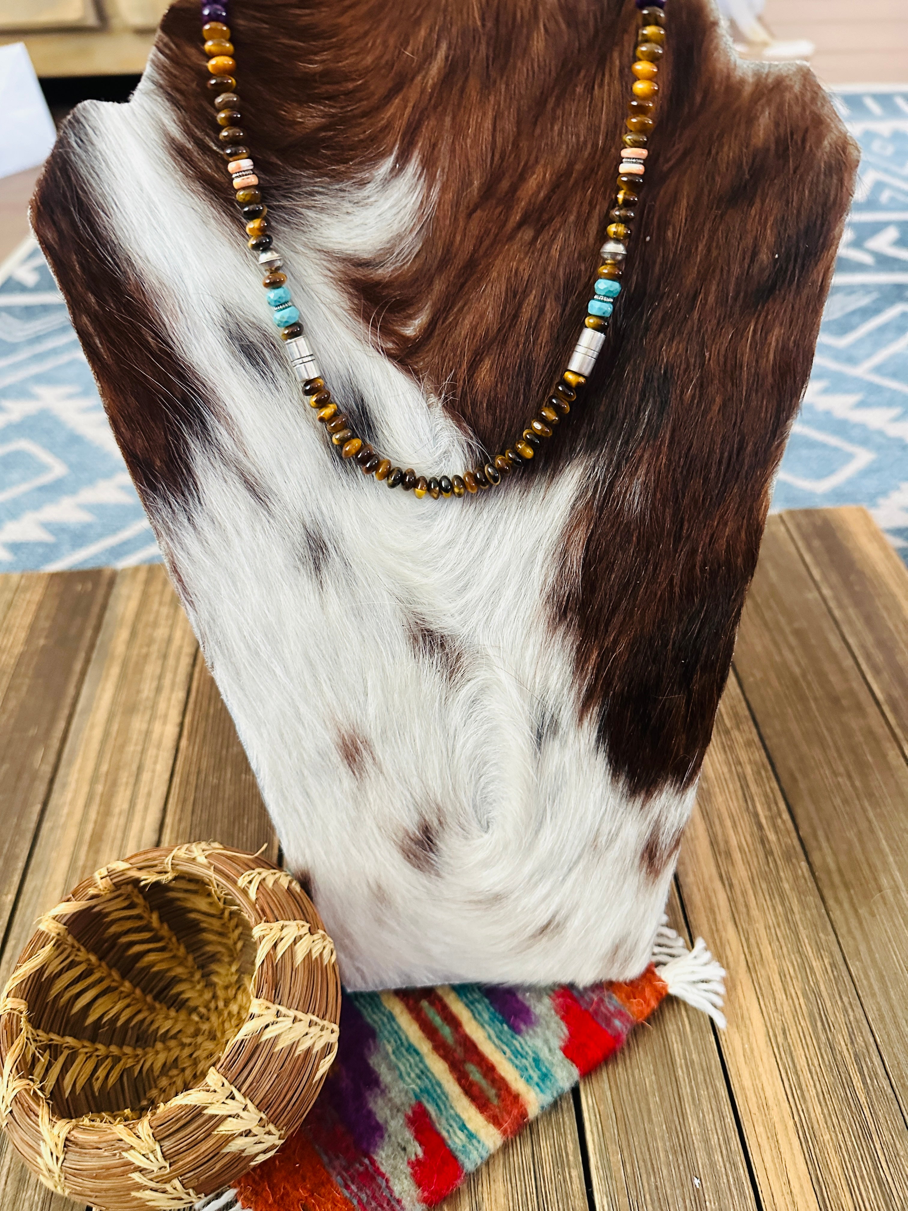 Handcrafted Multi Stone & Sterling Silver Beaded 16” Necklace by T & R Singer