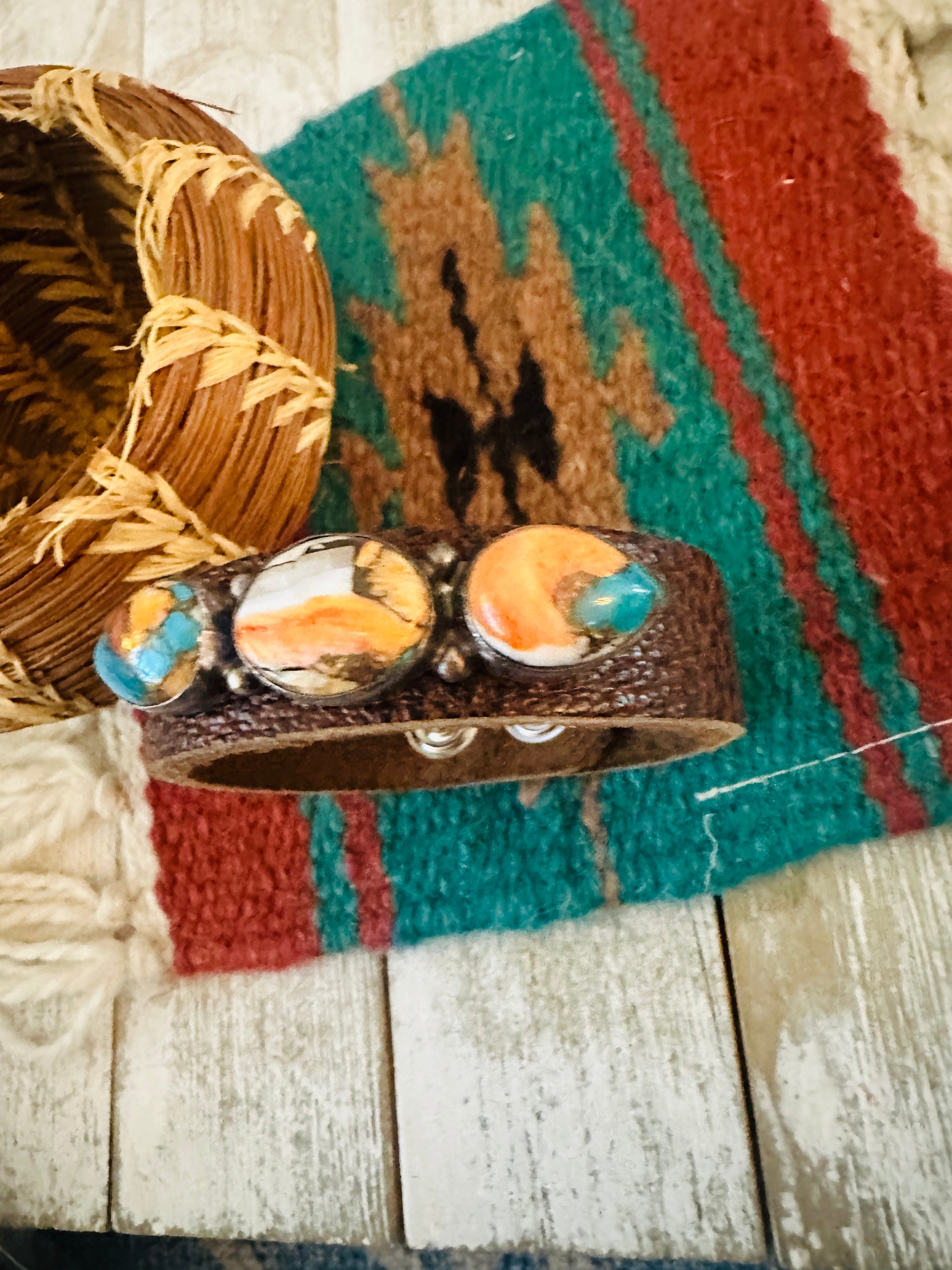 Handcrafted Spice & Sterling Silver Leather Bracelet