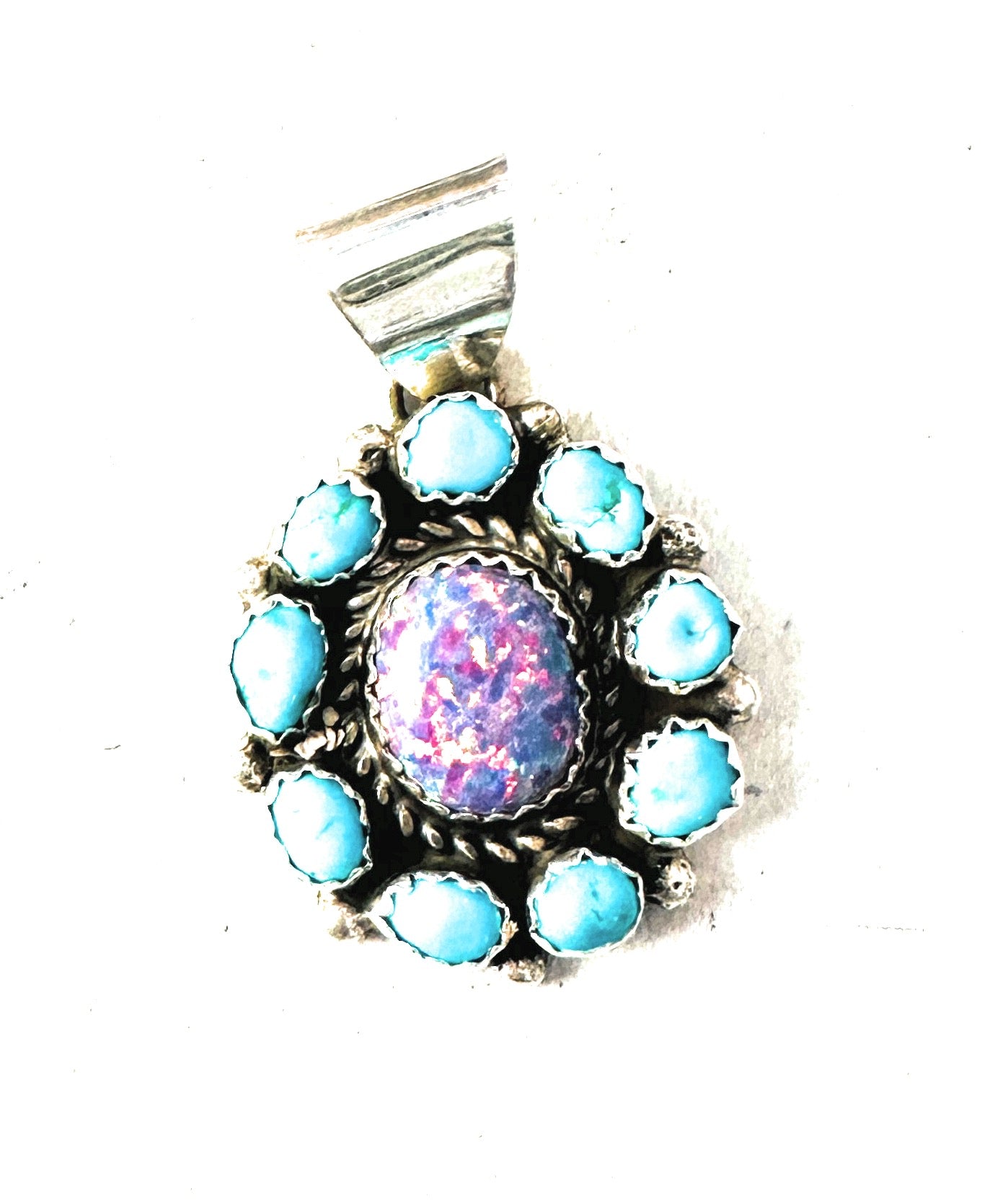 Handcrafted Turquoise, Opal & Sterling Silver Cluster Pendant