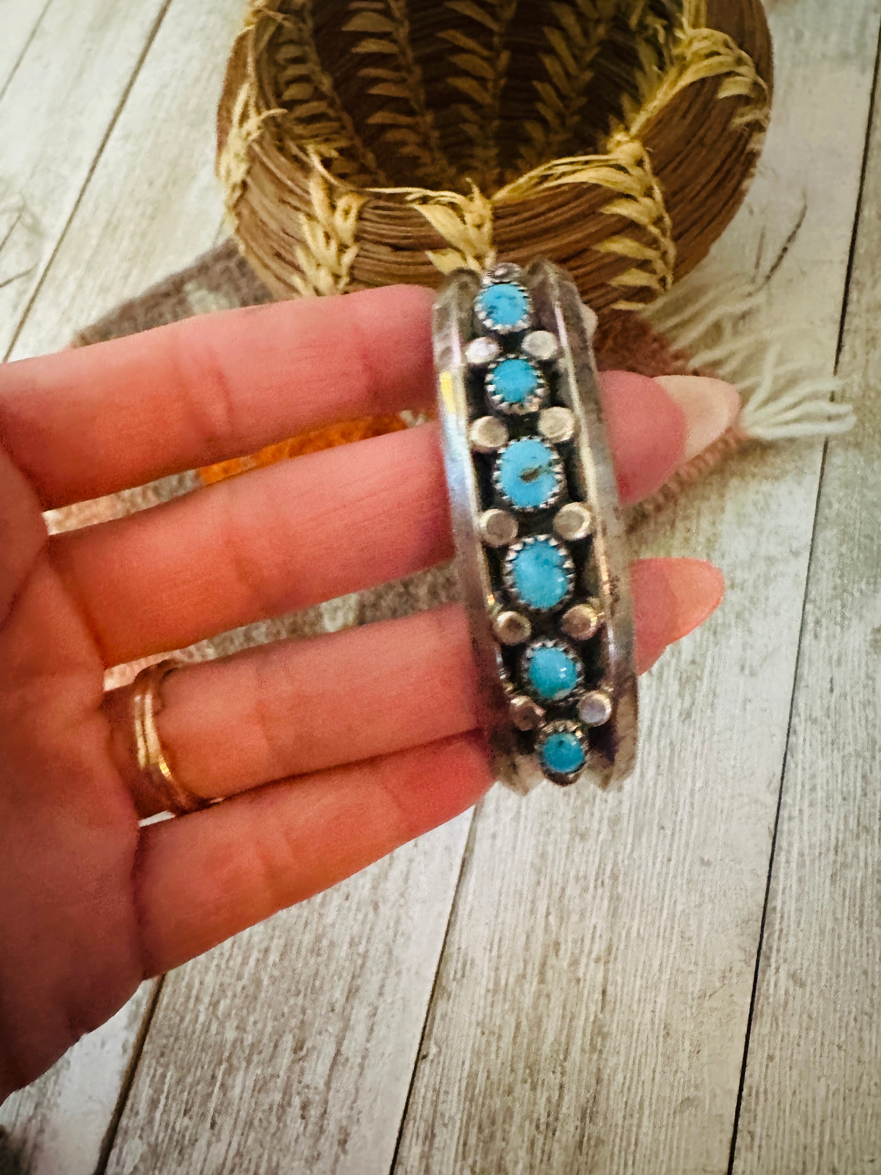 Handcrafted Old Pawn Turquoise & Sterling Silver Cuff Bracelet /