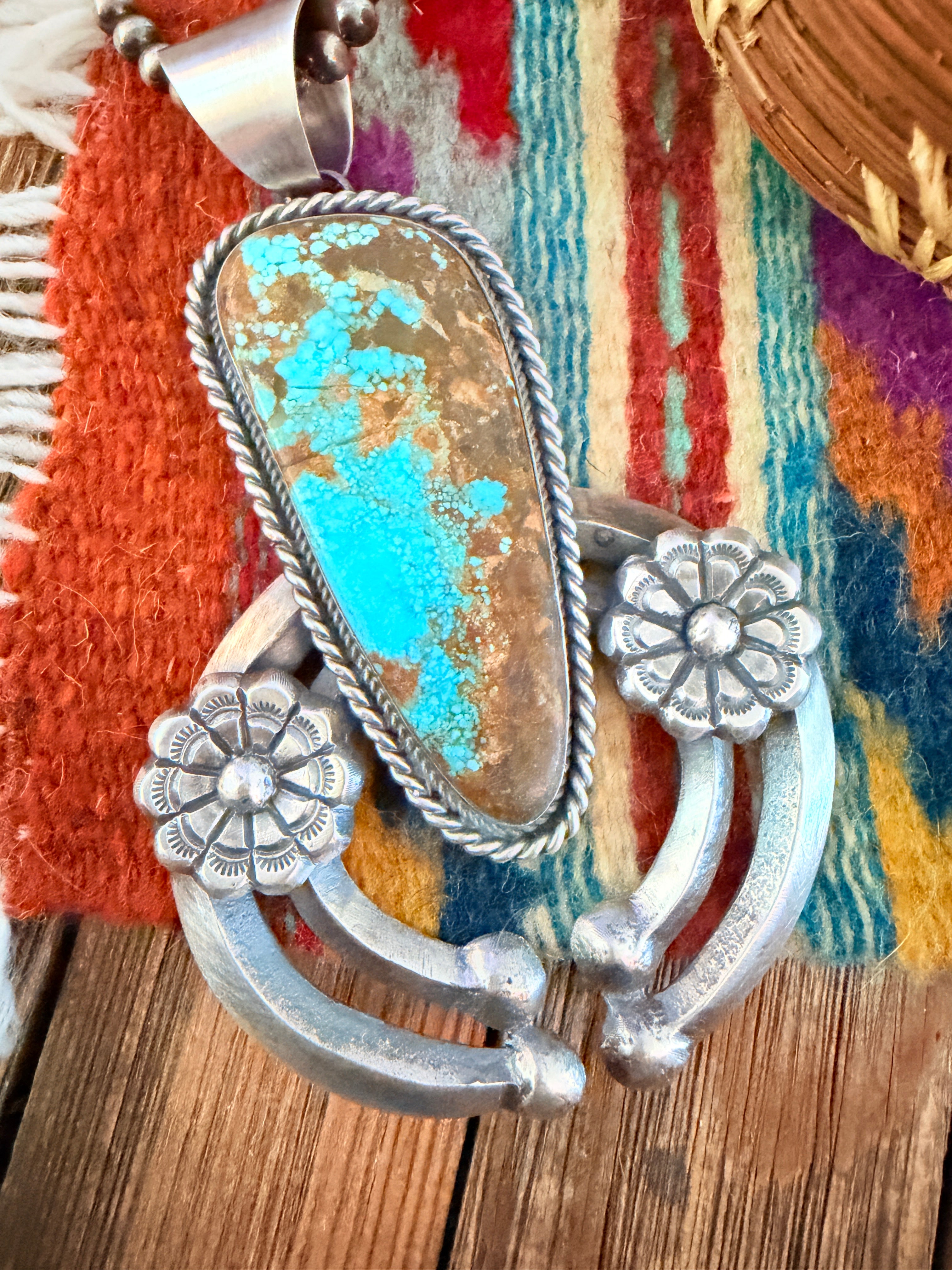 Handcrafted Sterling Silver & Number 8 Turquoise Naja Pendant by Chimney Butte