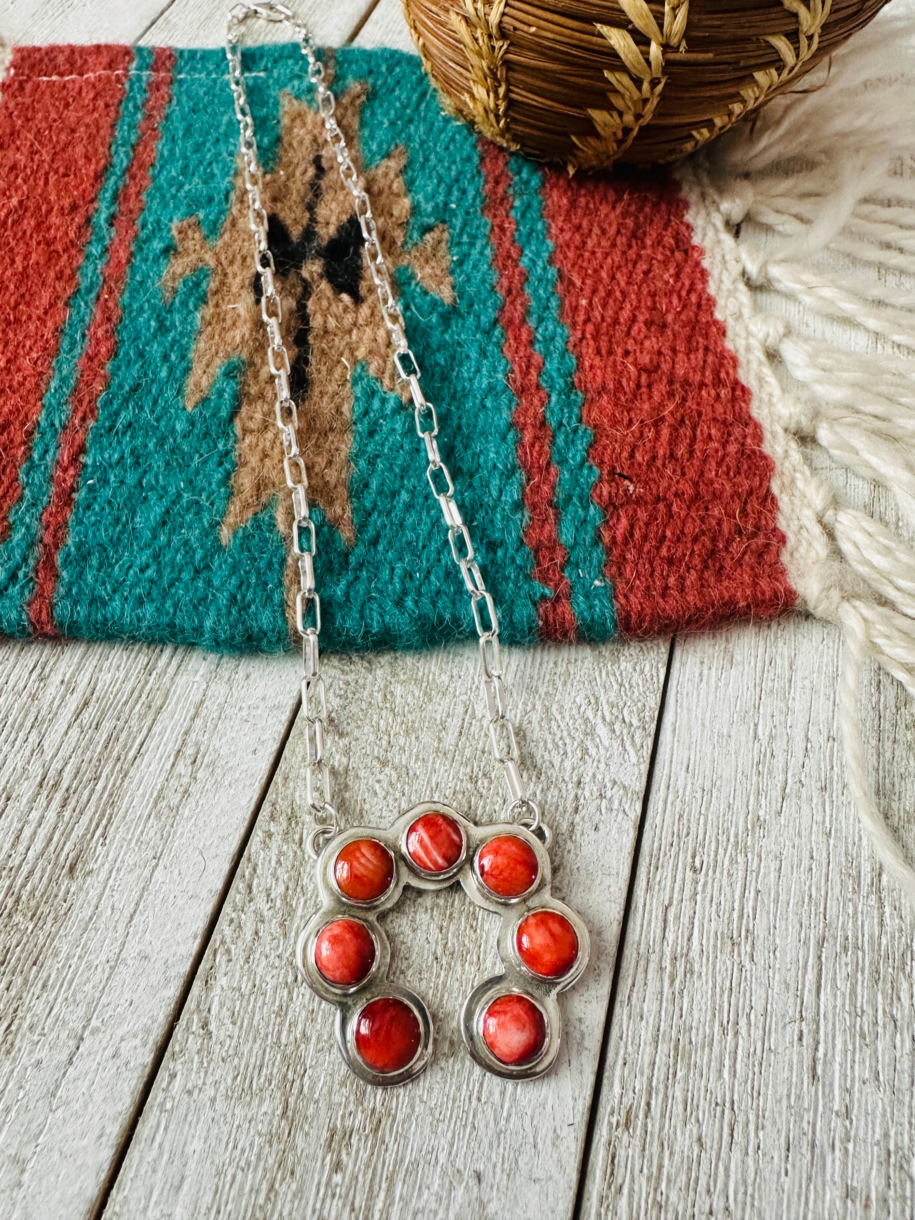 Handcrafted Sterling Silver & Orange Spiny Naja Necklace