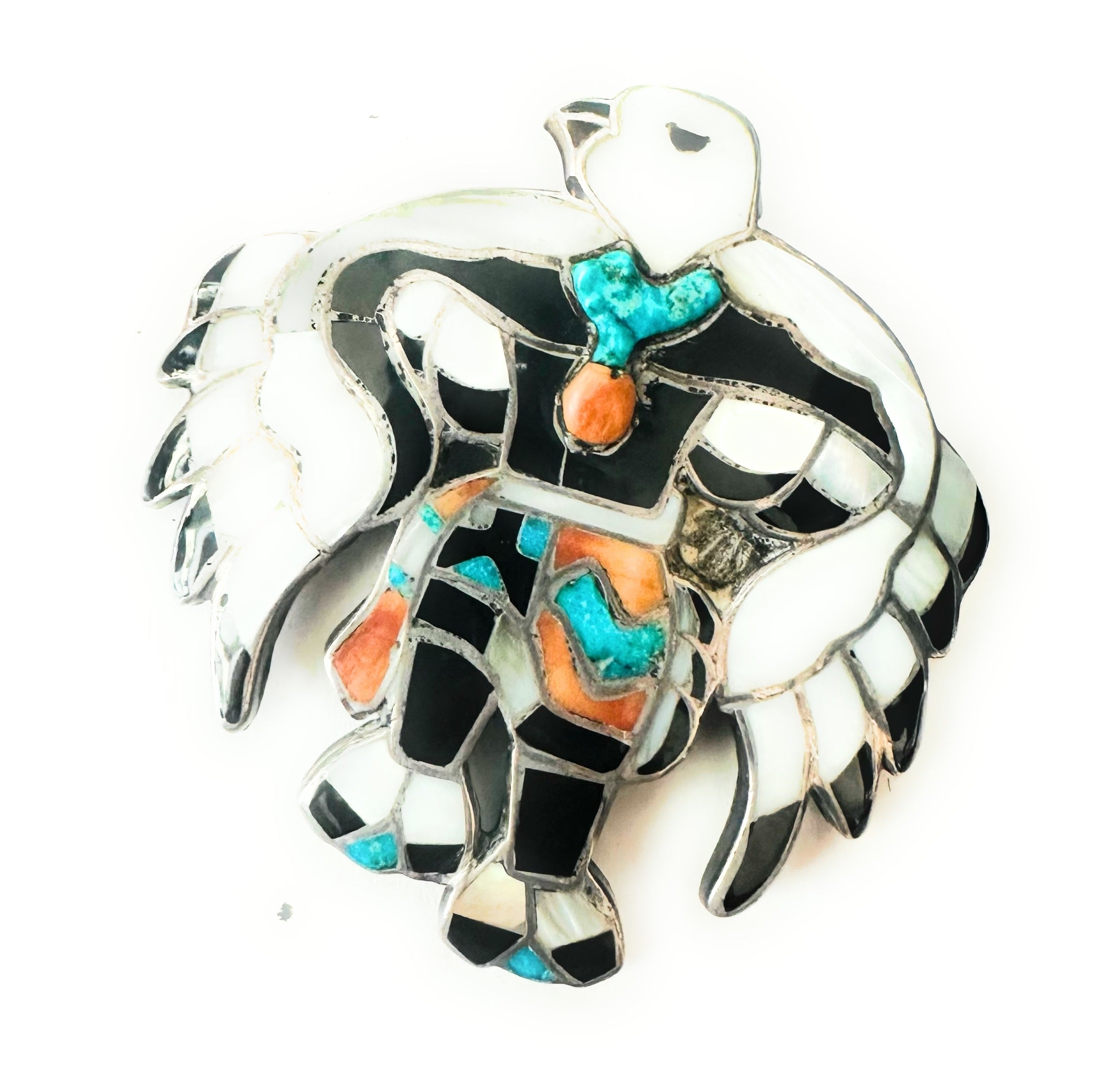 Vintage Navajo Sterling Silver & Multi Stone Inlay Eagle Dancer Bolo Slide