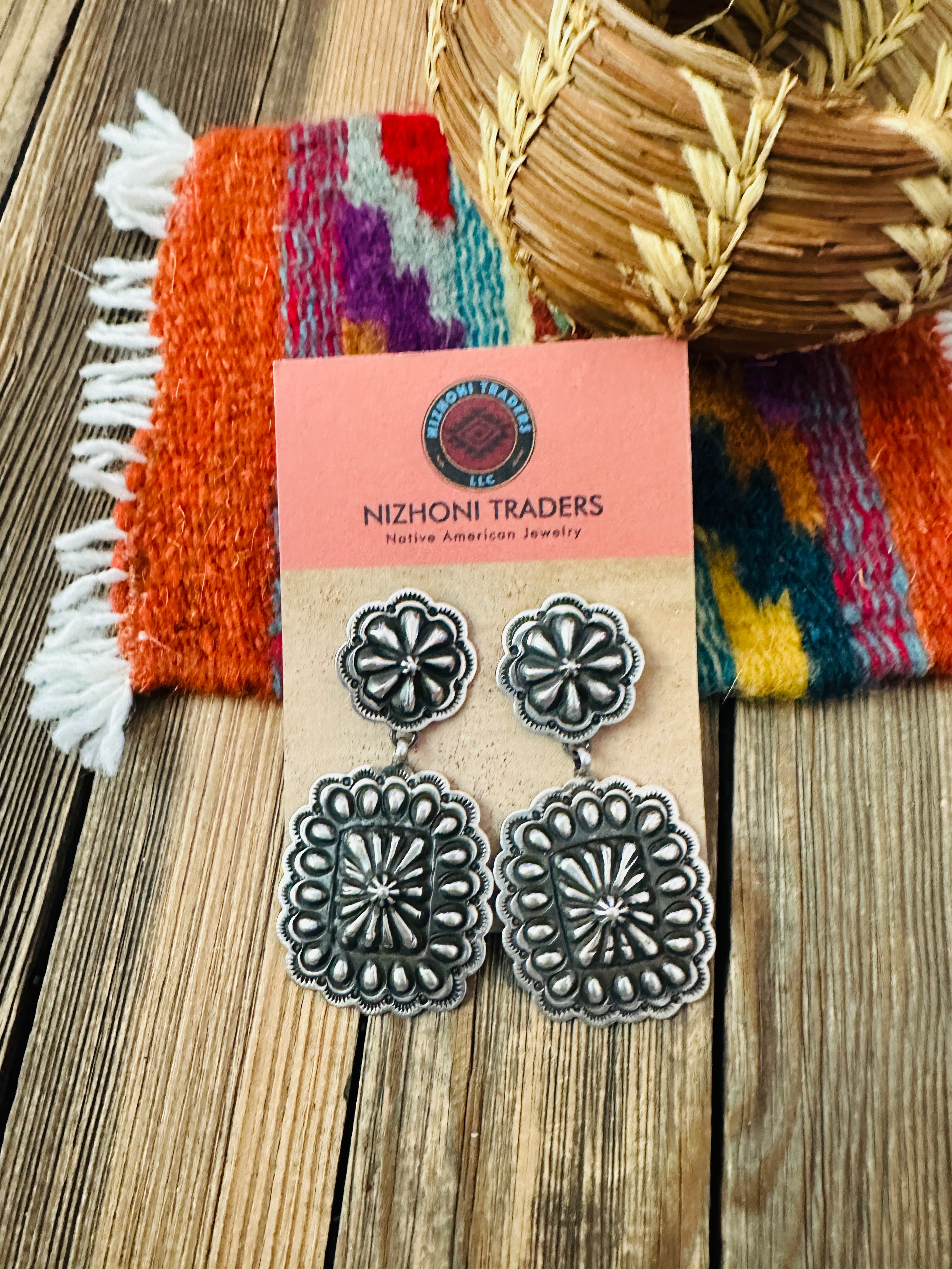 Handcrafted Sterling Silver Concho Dangle Earrings