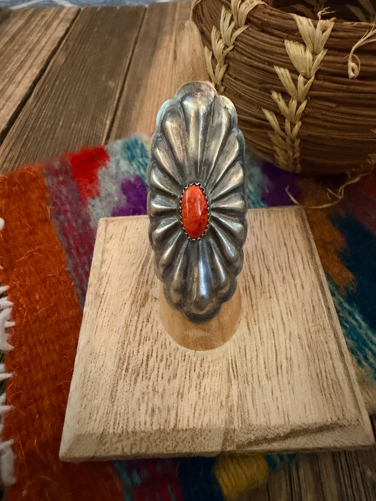 Handcrafted Spiny Oyster & Sterling Silver Conch Ring Size 6.75