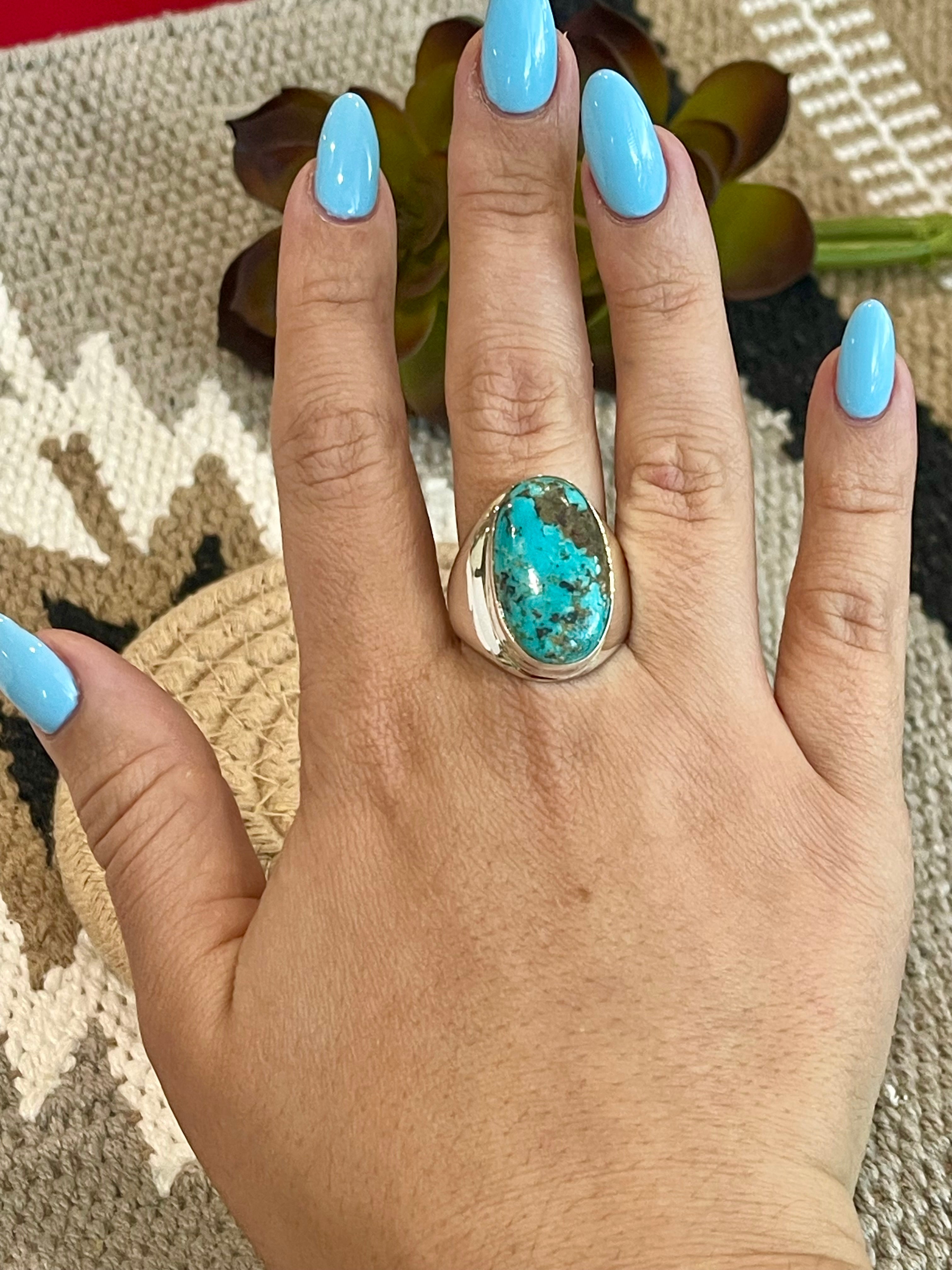 Navajo Turquoise & Sterling Silver Ring Size 11