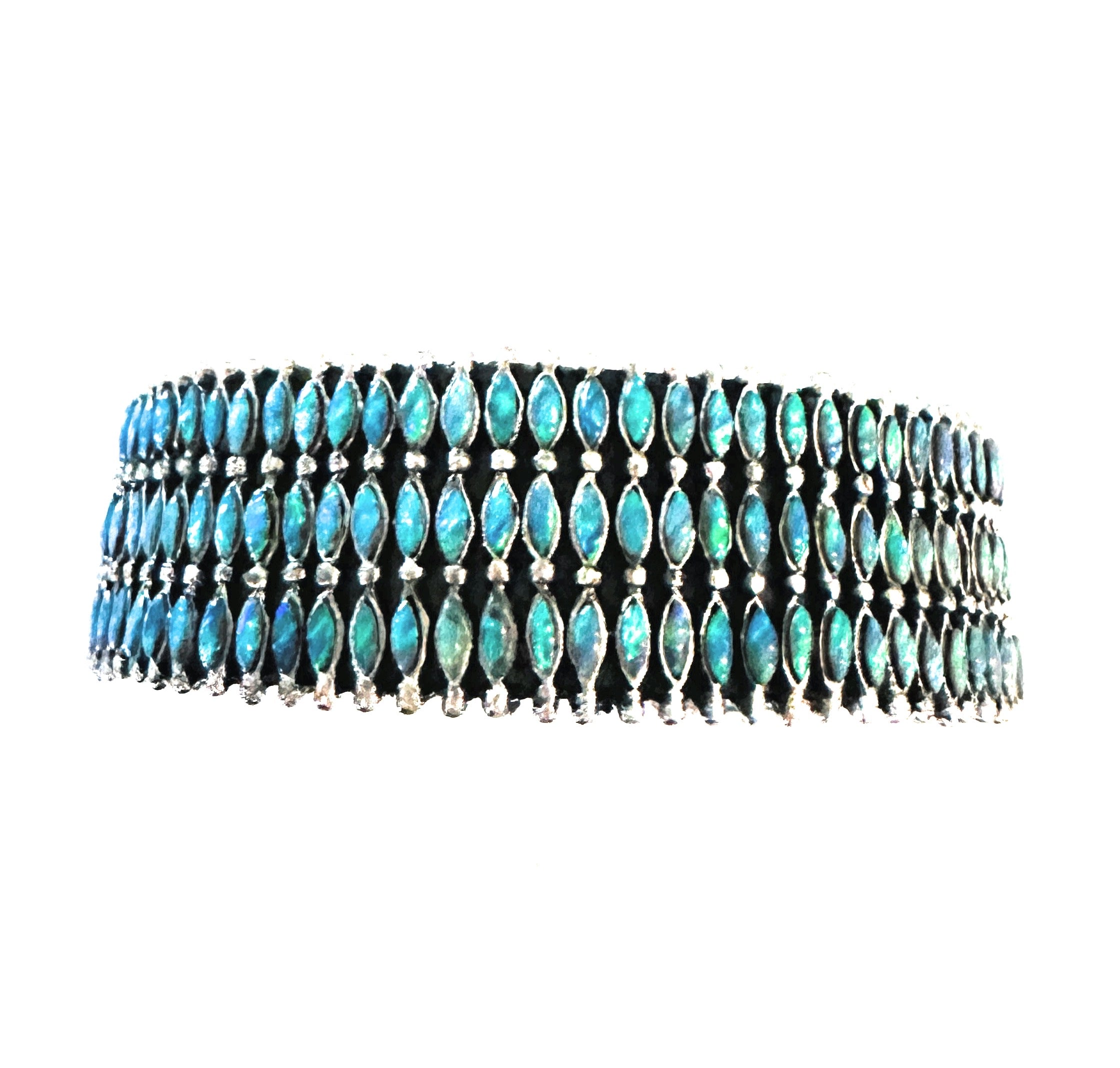 Nizhoni Handmade Sterling Silver & Blue Opal Cuff Bracelet /