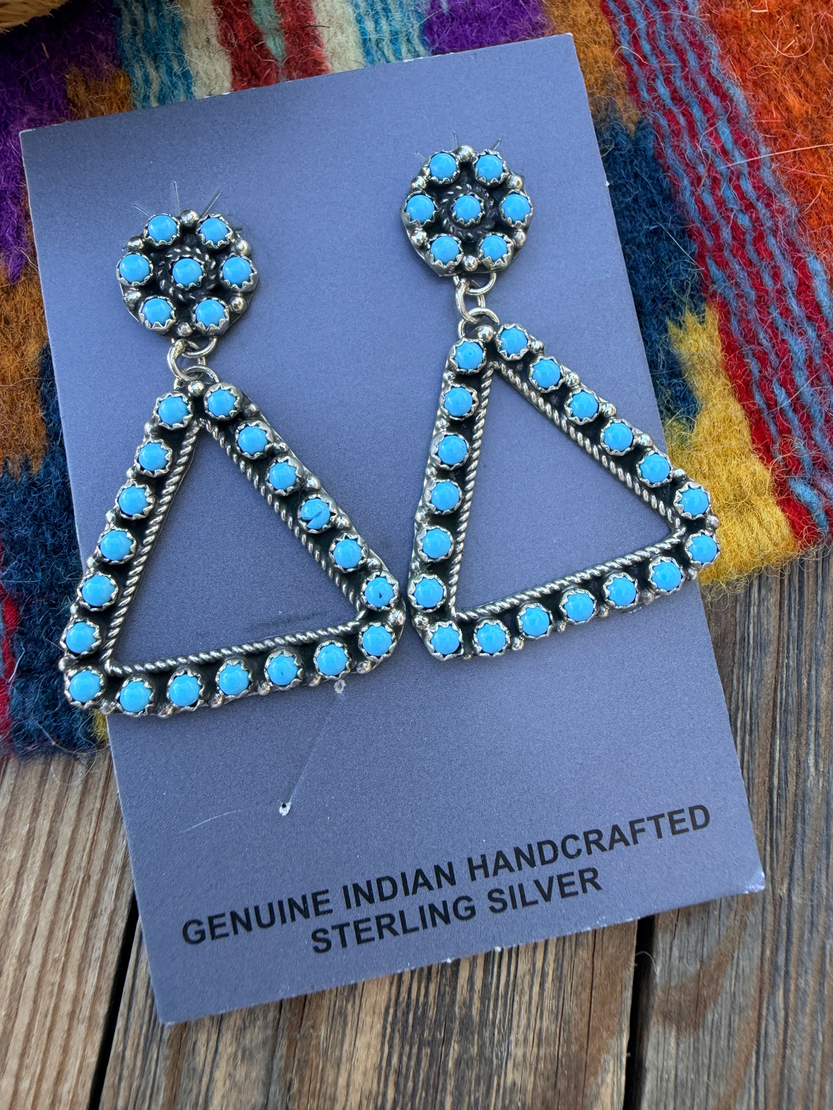 Handcrafted Sterling Silver & Turquoise Petit Point Dangle Earrings by Chester Charlie