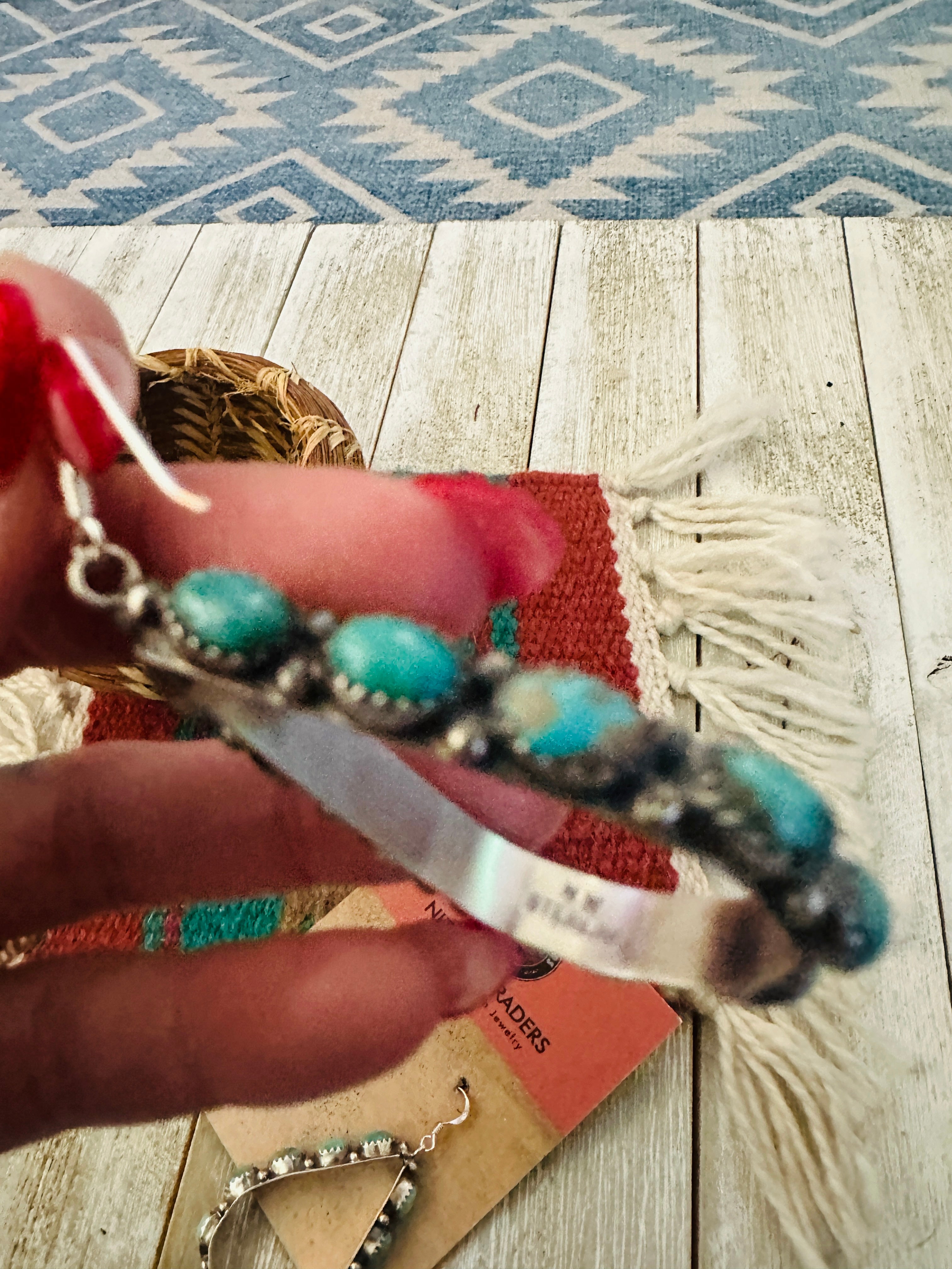 Handcrafted Turquoise & Sterling Silver Dangle Hoop Earrings