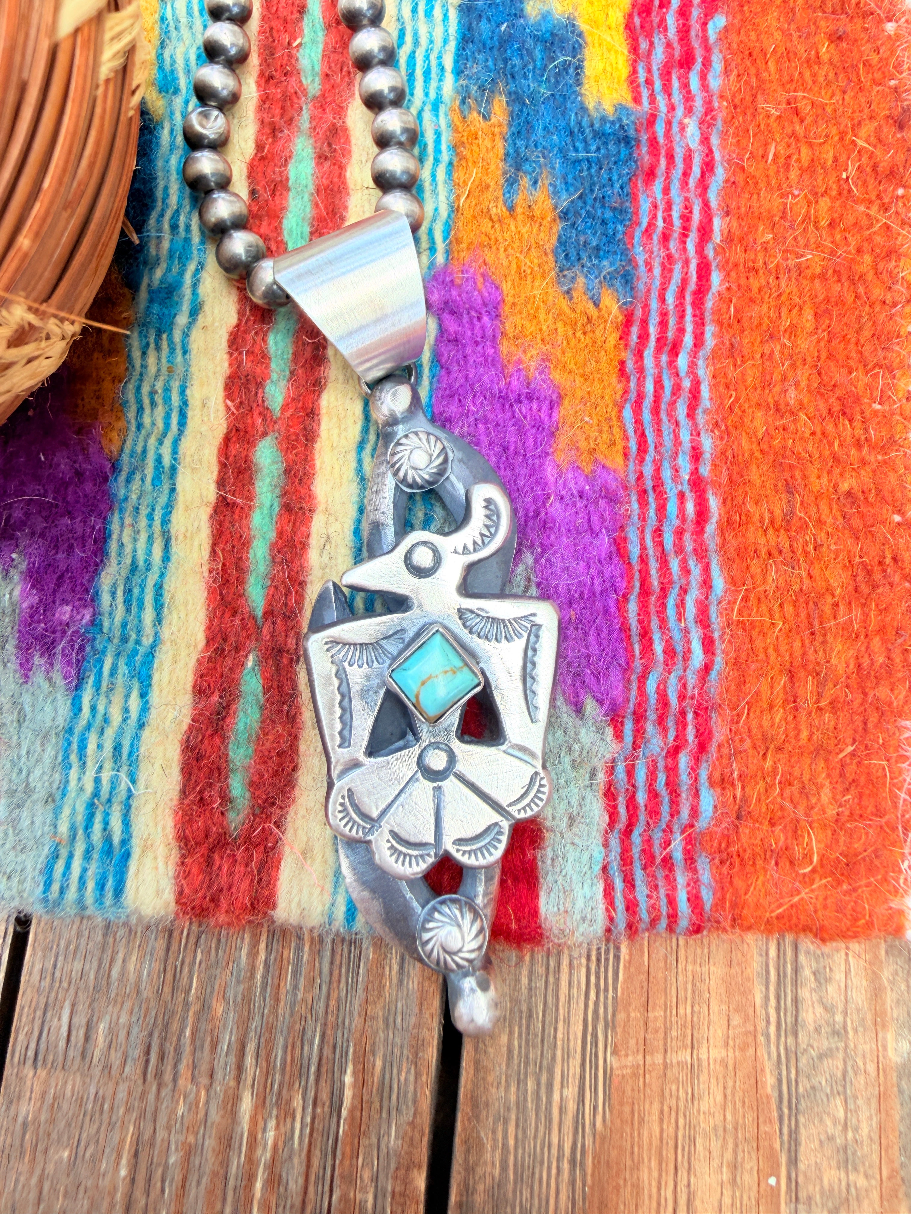 Handcrafted Sterling Silver & Turquoise Thunderbird Pendant by Chimney Butte