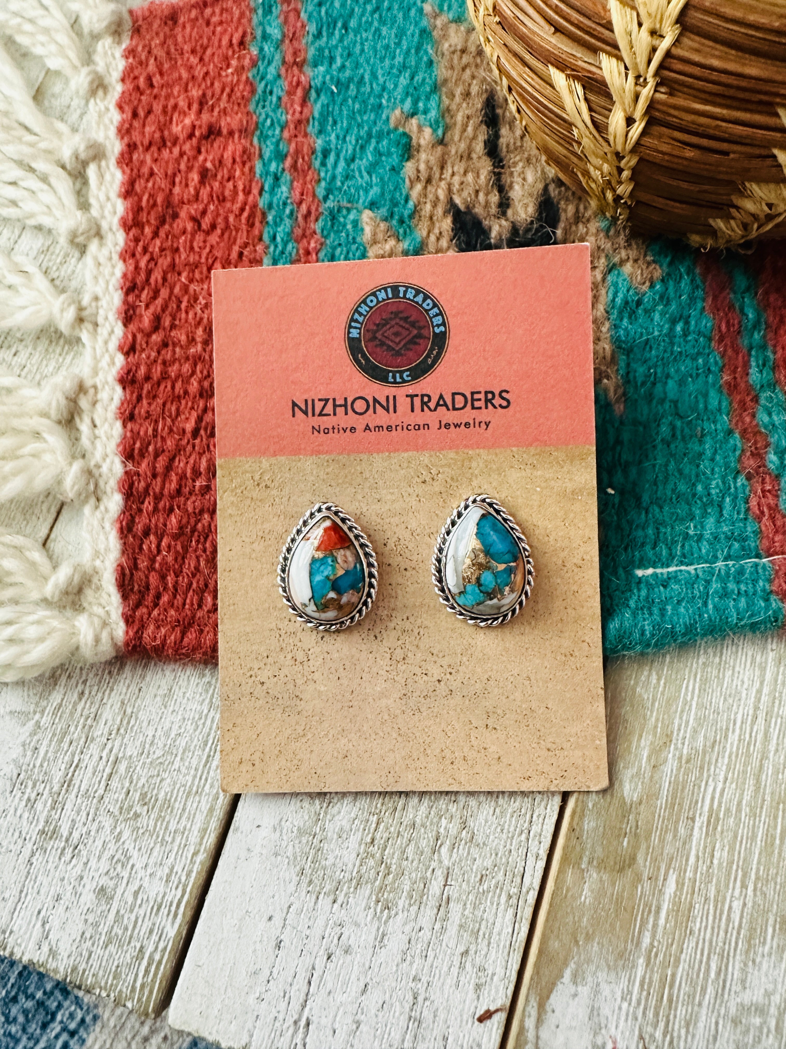 Handcrafted Sterling Silver & Spice Teardrop Stud Earrings