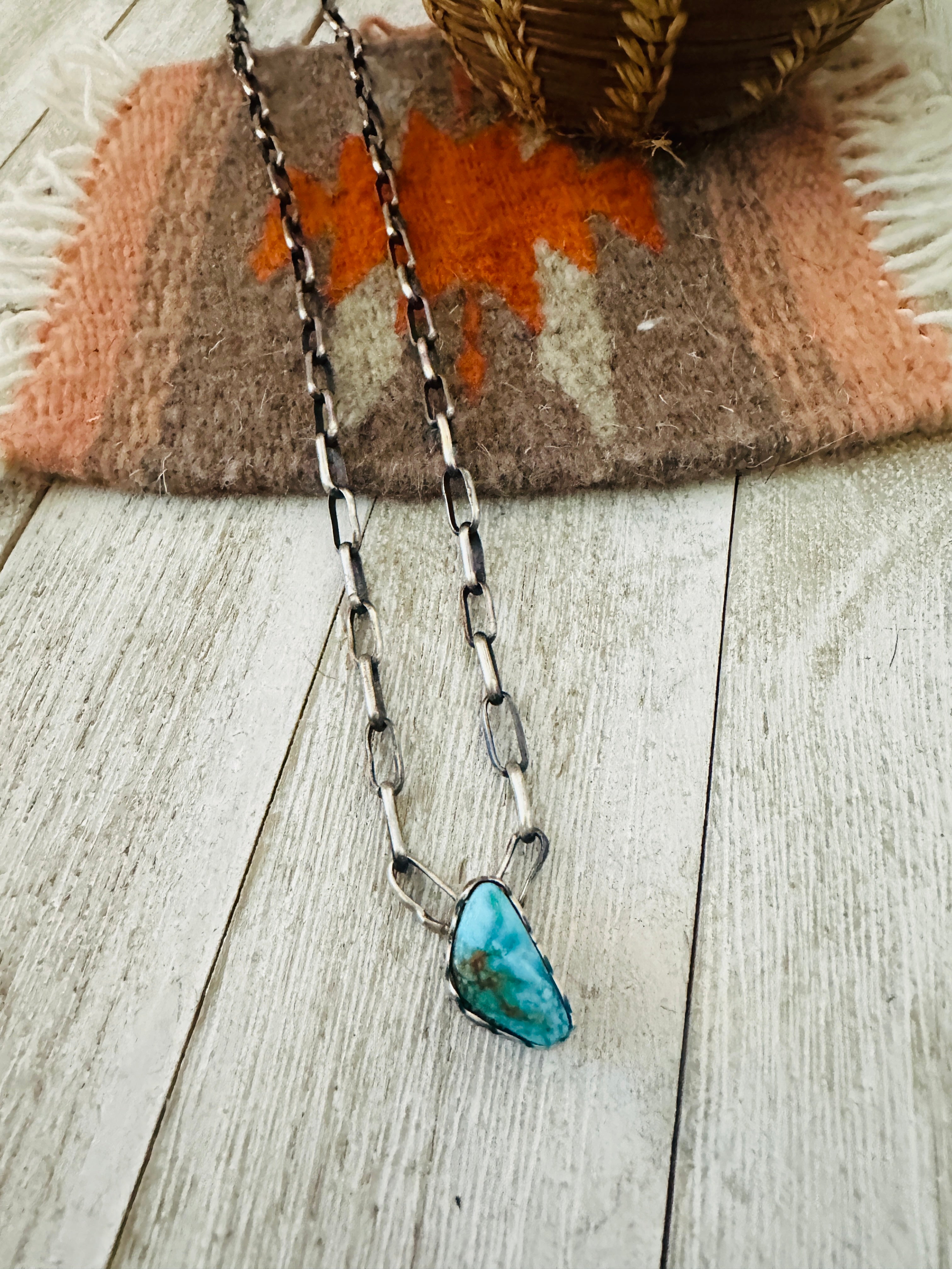 Handcrafted Turquoise & Sterling Silver Chain Necklace