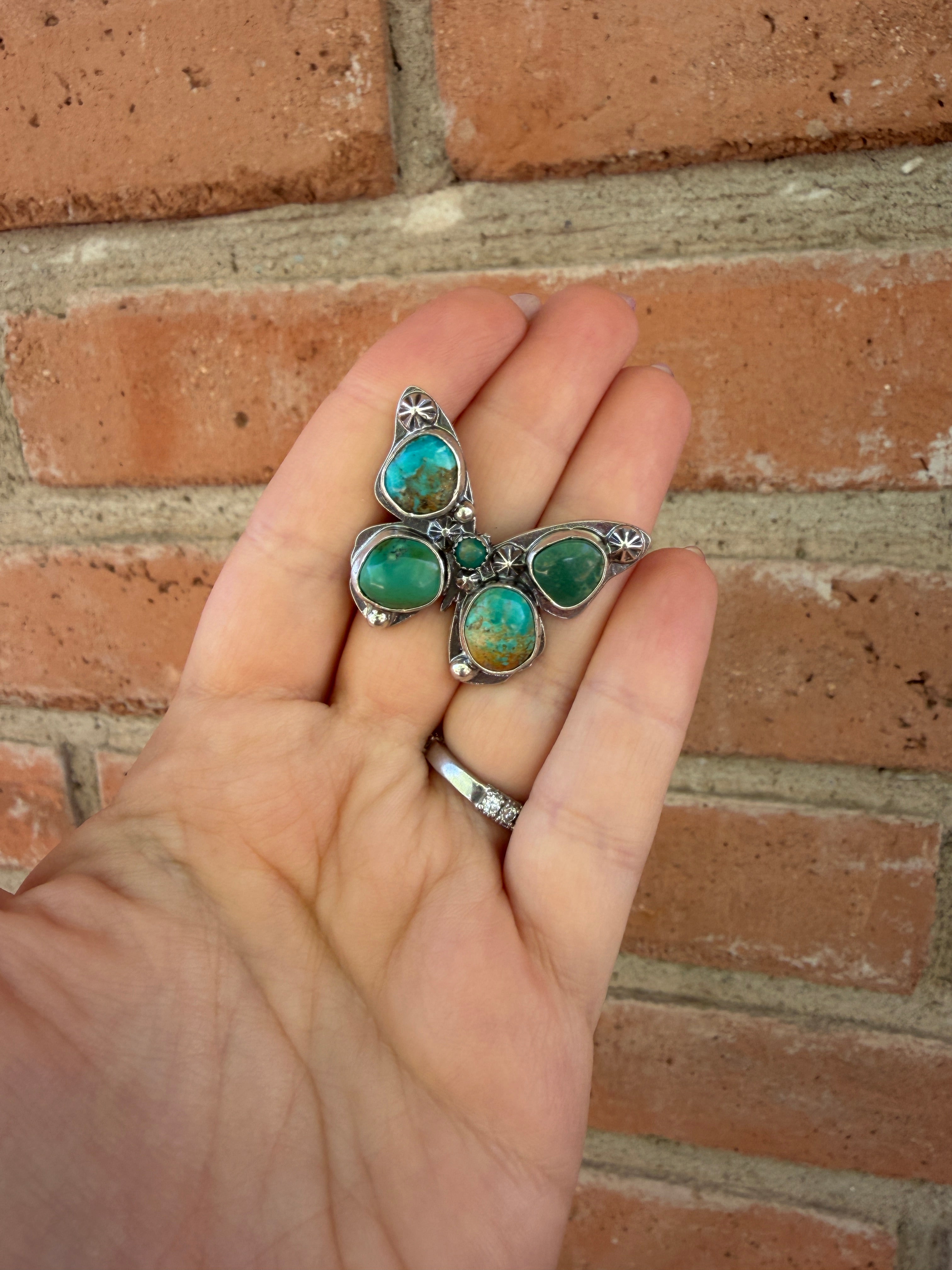 Handmade Turquoise Adjustable Butterfly Ring by Roaming Buffalo