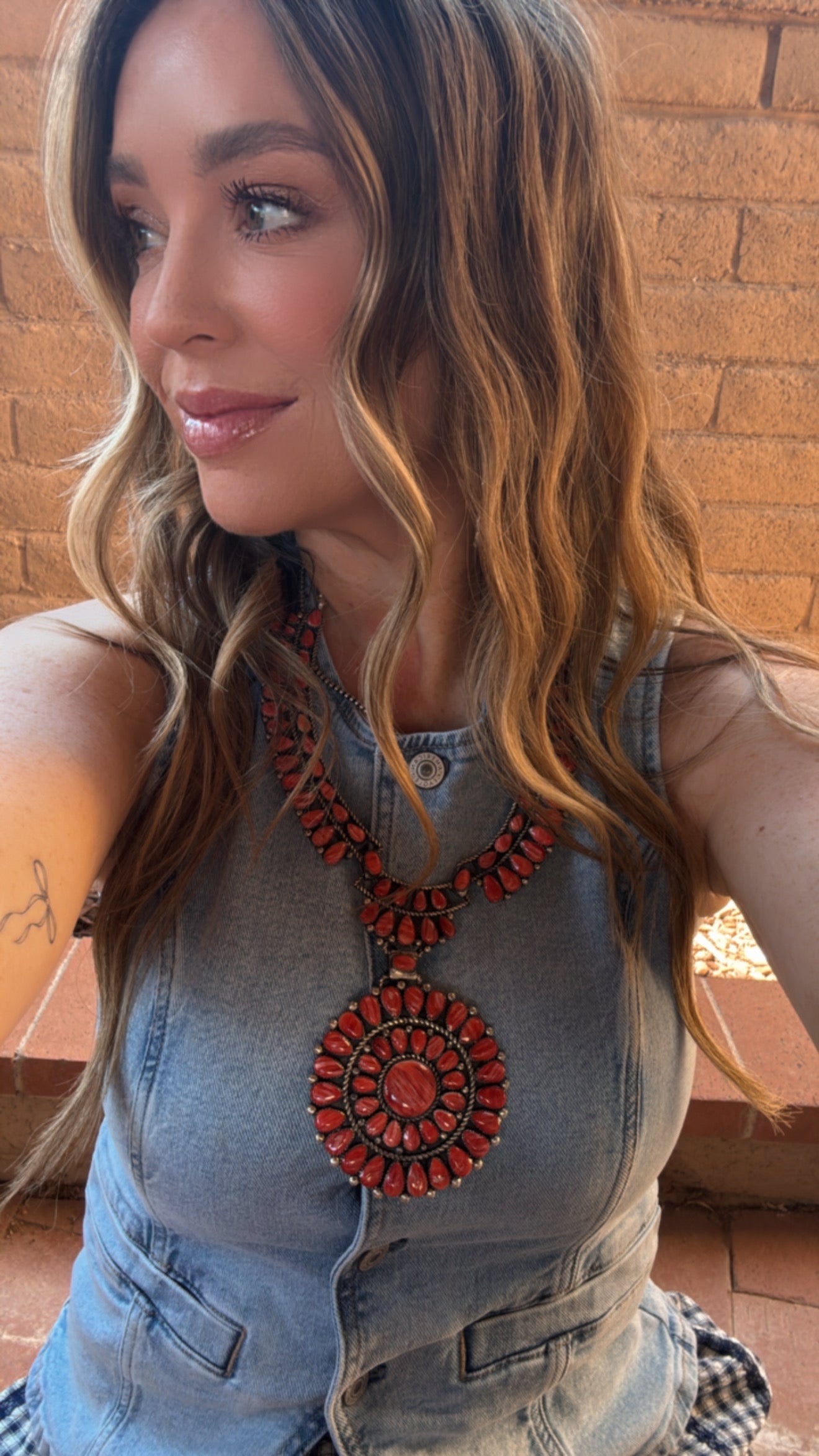 Handmade Sterling Silver & Red Spiny Cluster Necklace