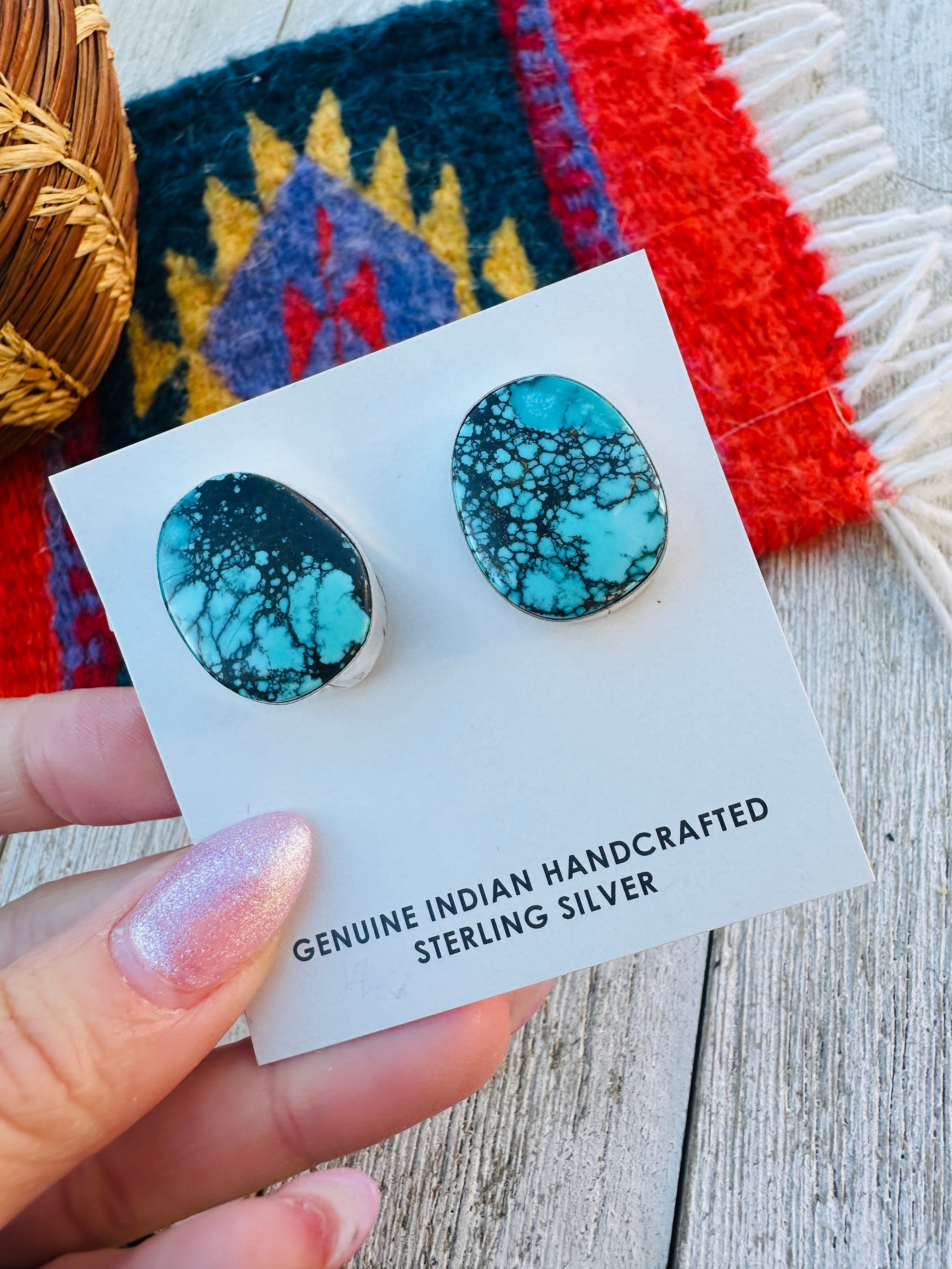 Handcrafted Kingman Web Turquoise & Sterling Silver Post Earrings