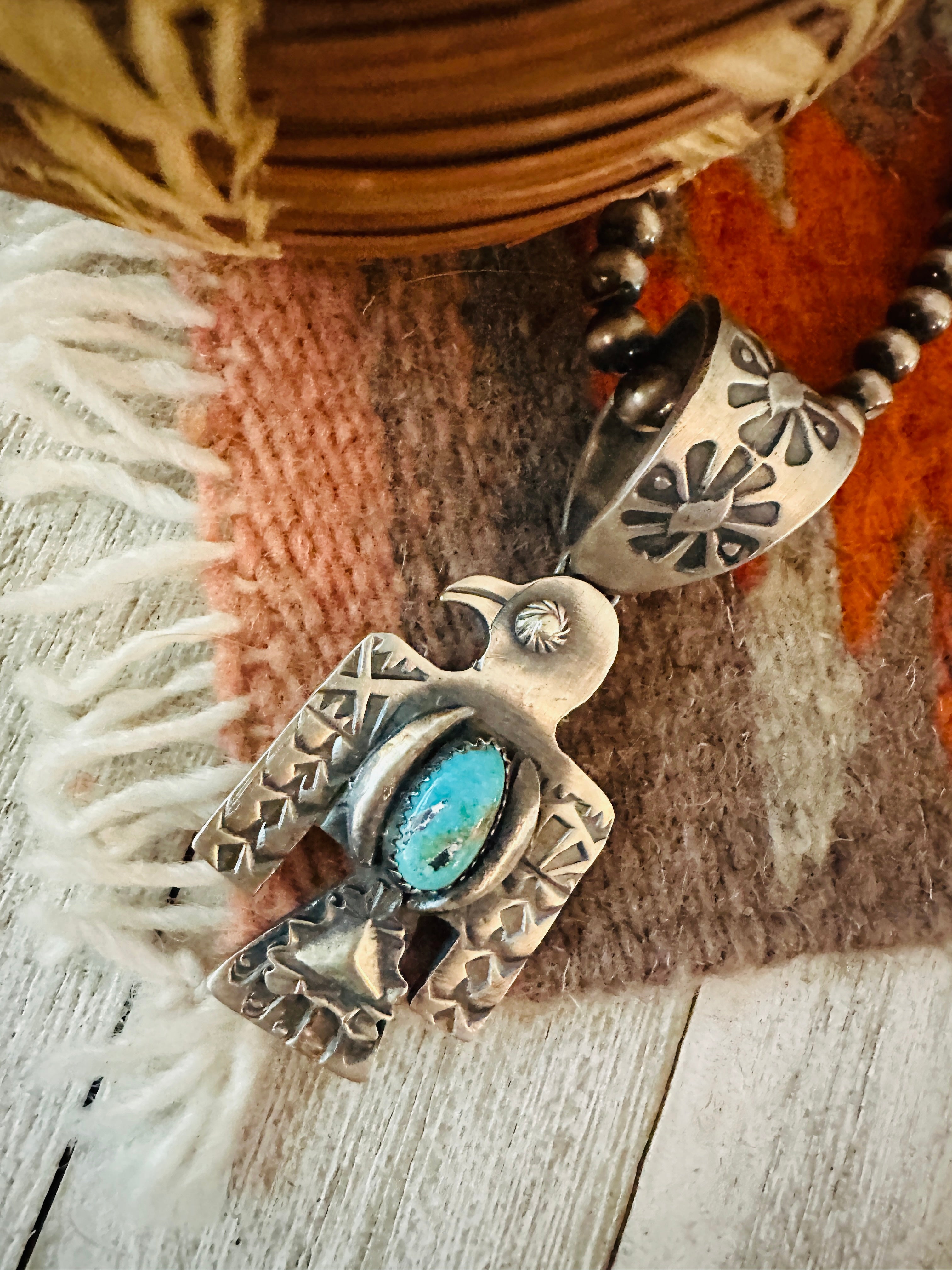 Handcrafted Turquoise & Sterling Silver Thunderbird Pendant