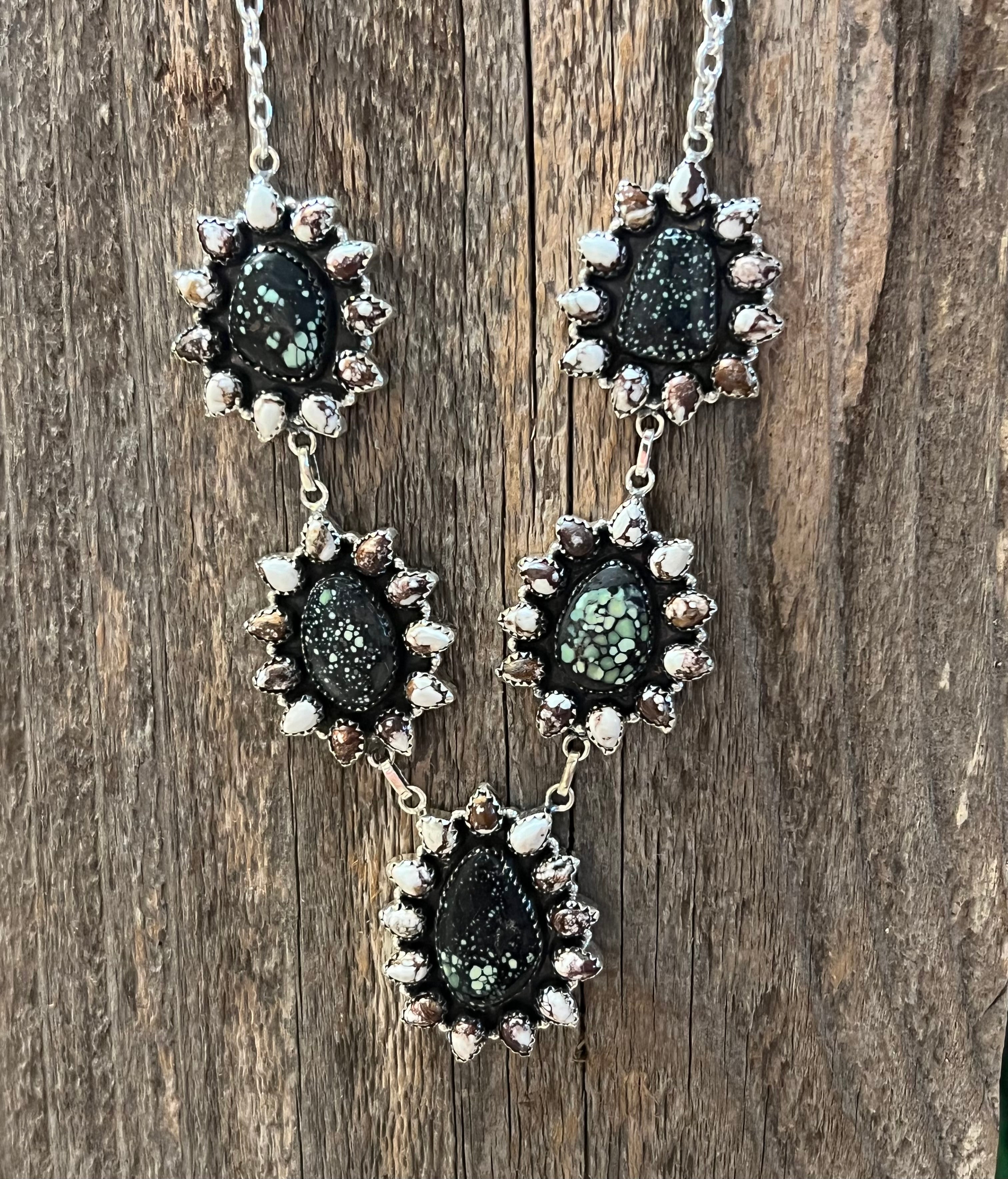 Handmade Newlander Turquoise & White Buffalo Sterling Silver Drop Necklace