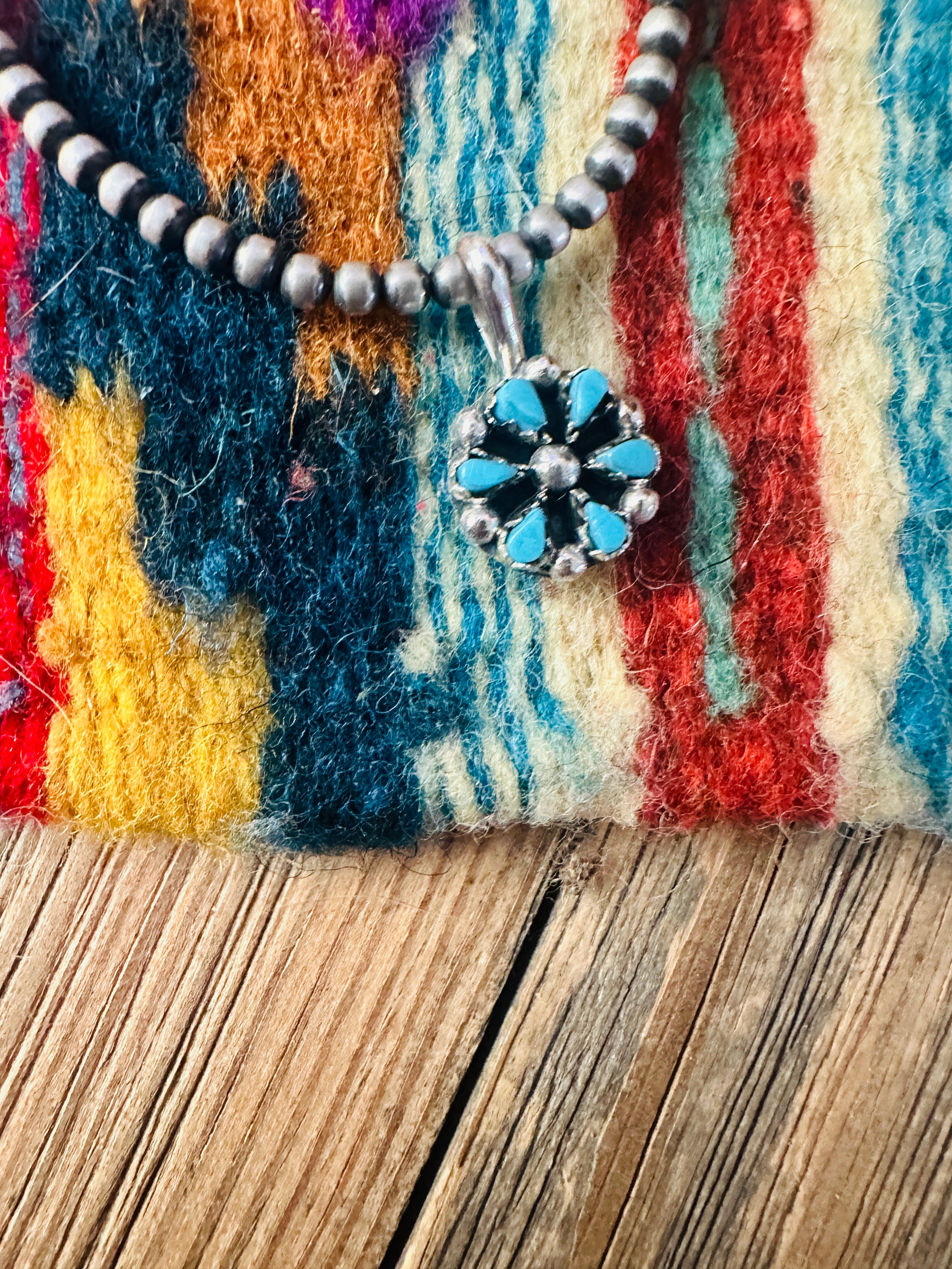 Handcrafted Sterling Silver and Turquoise Petit Point Pendant