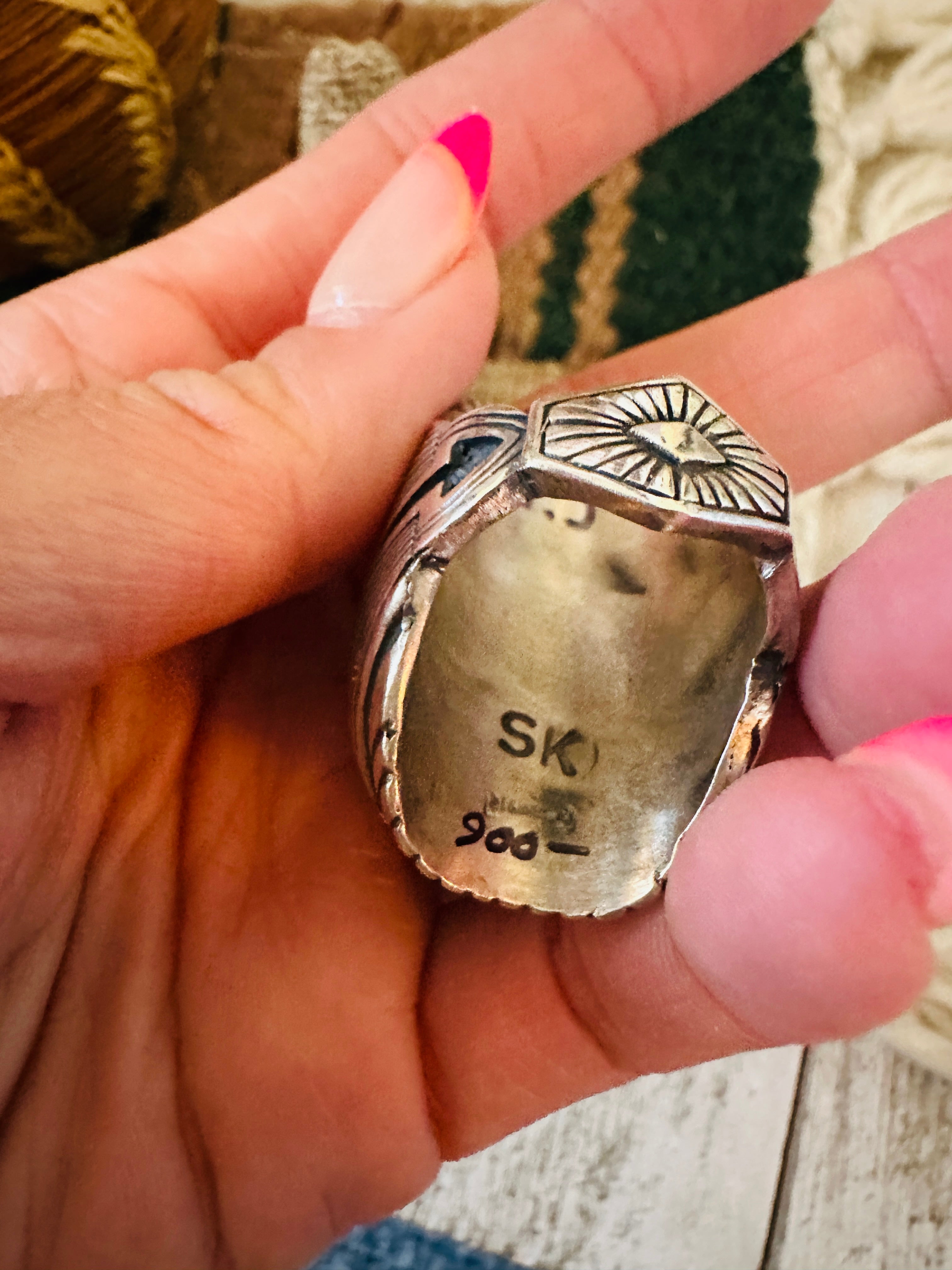 Handcrafted Old Pawn Sterling Silver & Labradorite Men’s Ring Size 7.5