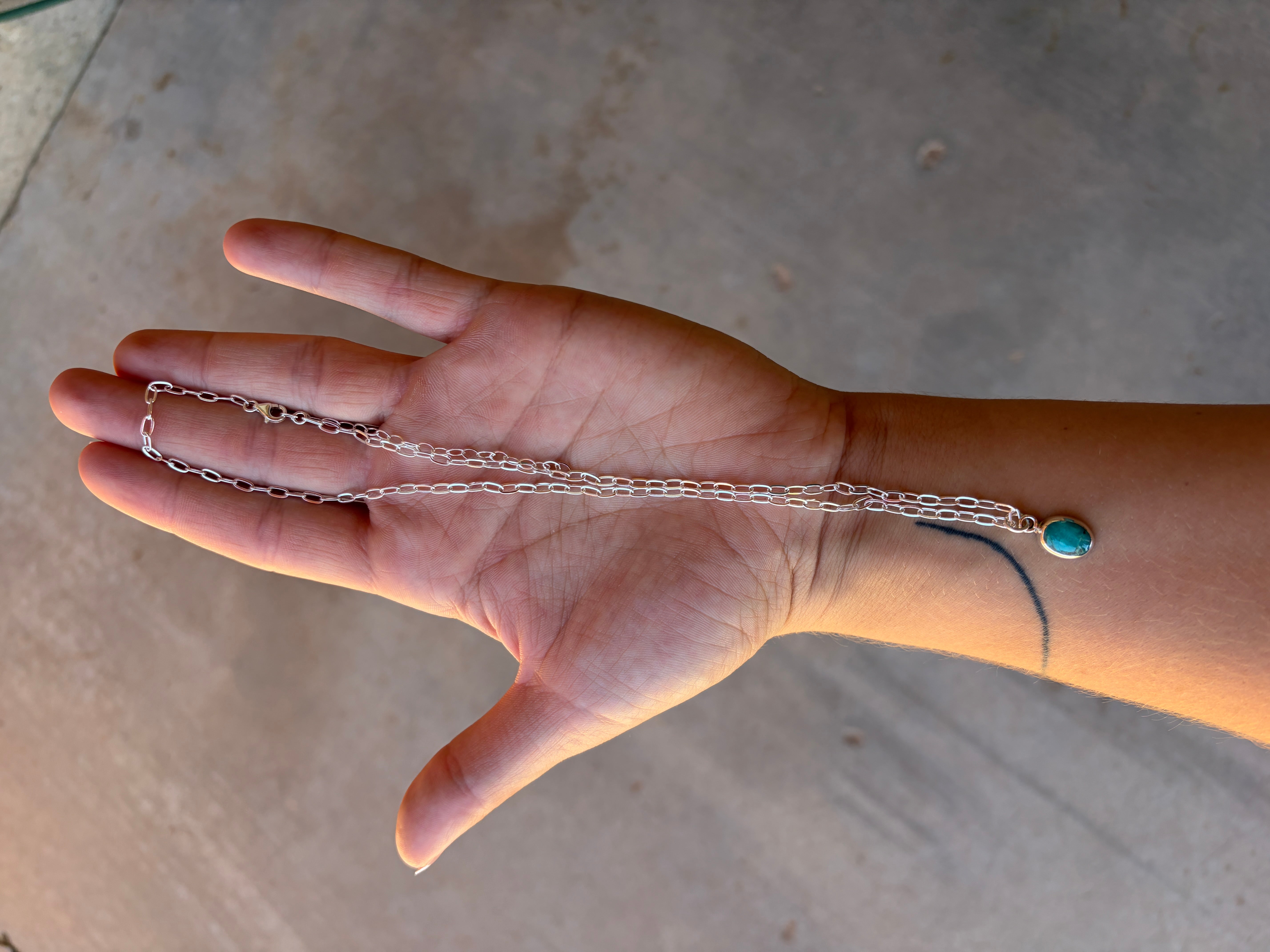 Handmade Sterling Silver and Turquoise Chain Oval Necklace