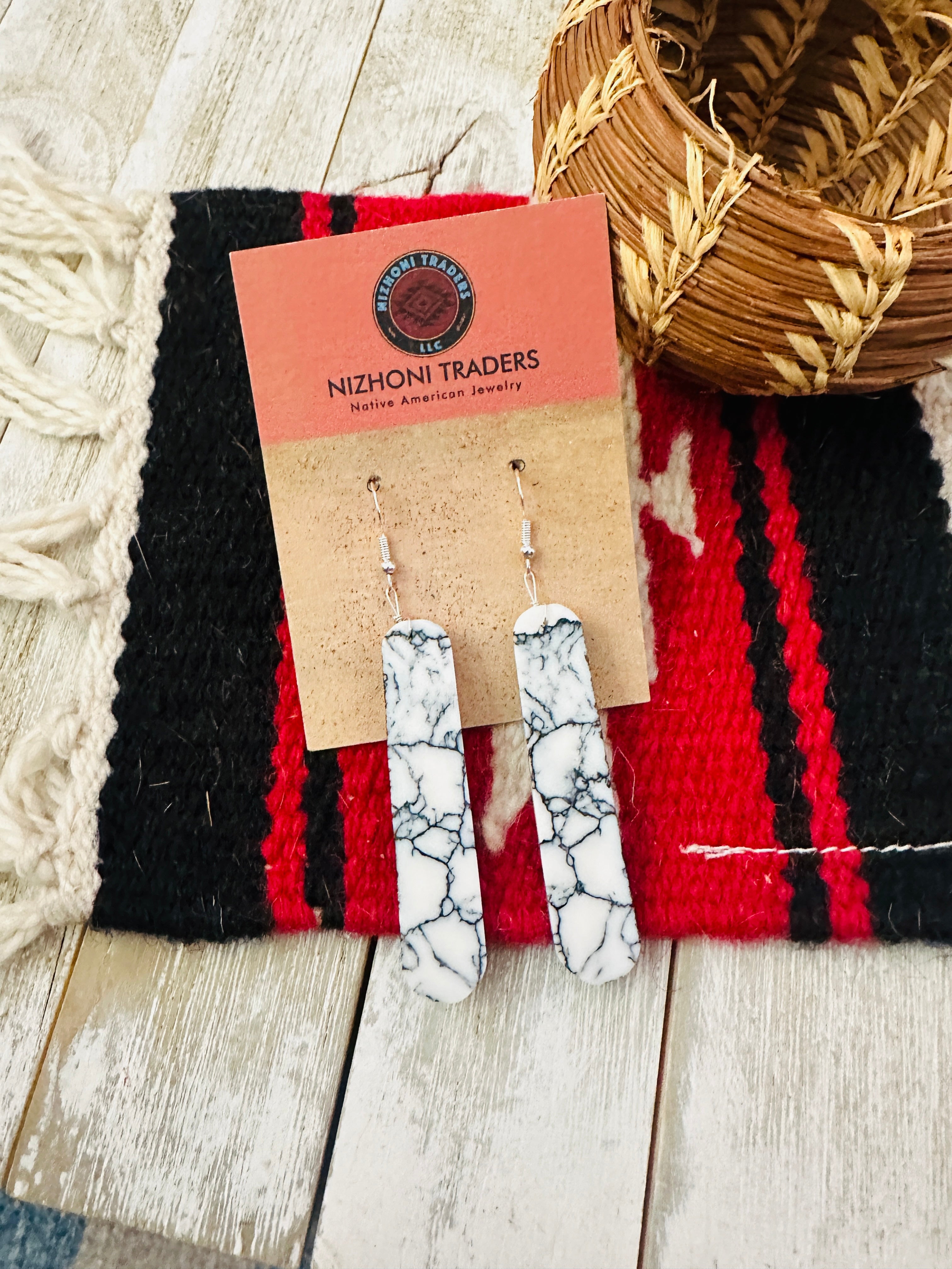 Handcrafted Howlite & Sterling Silver Slab Dangle Earrings