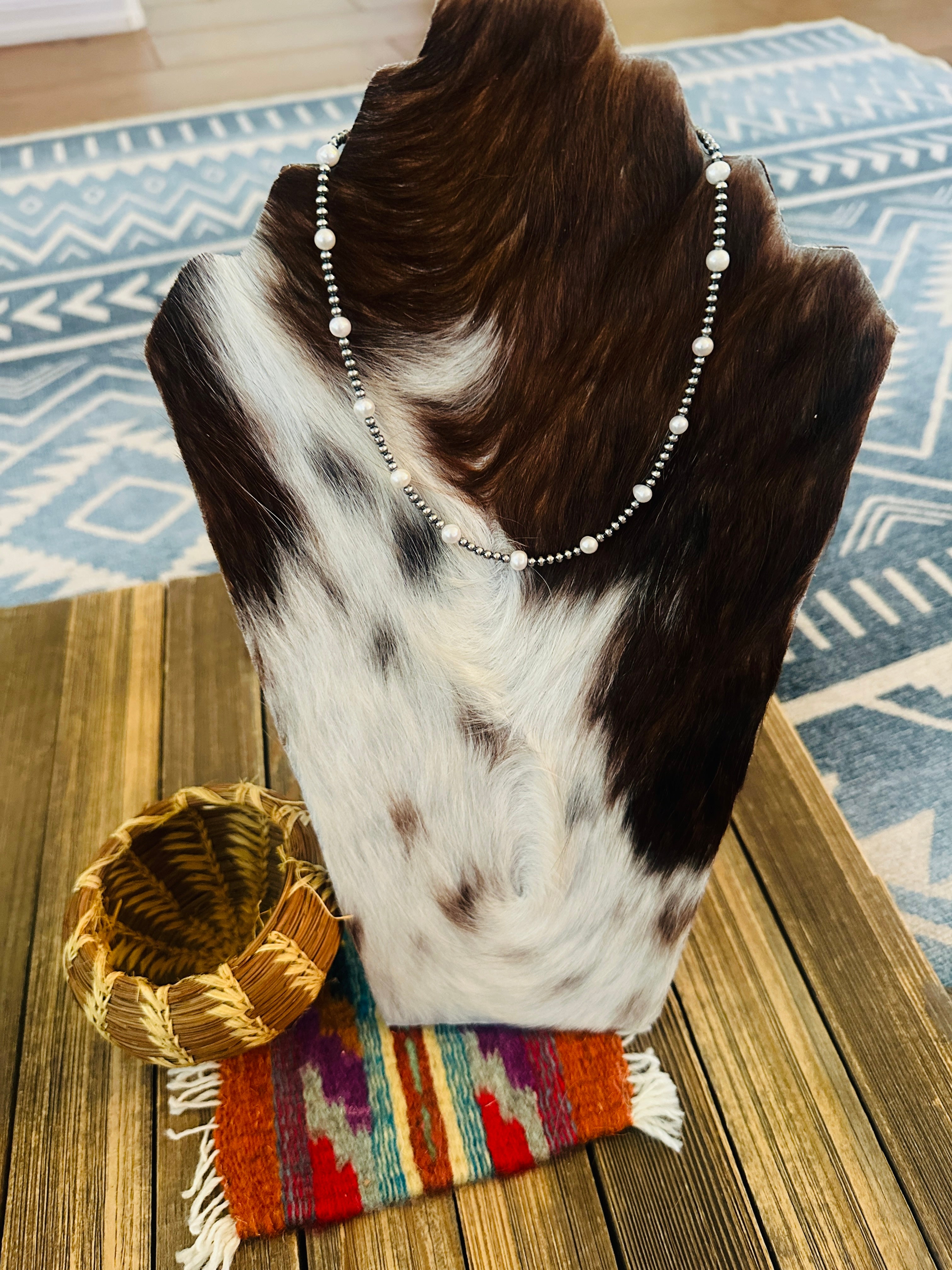 Handcrafted Freshwater Pearl & Sterling Silver 16” Beaded Necklace