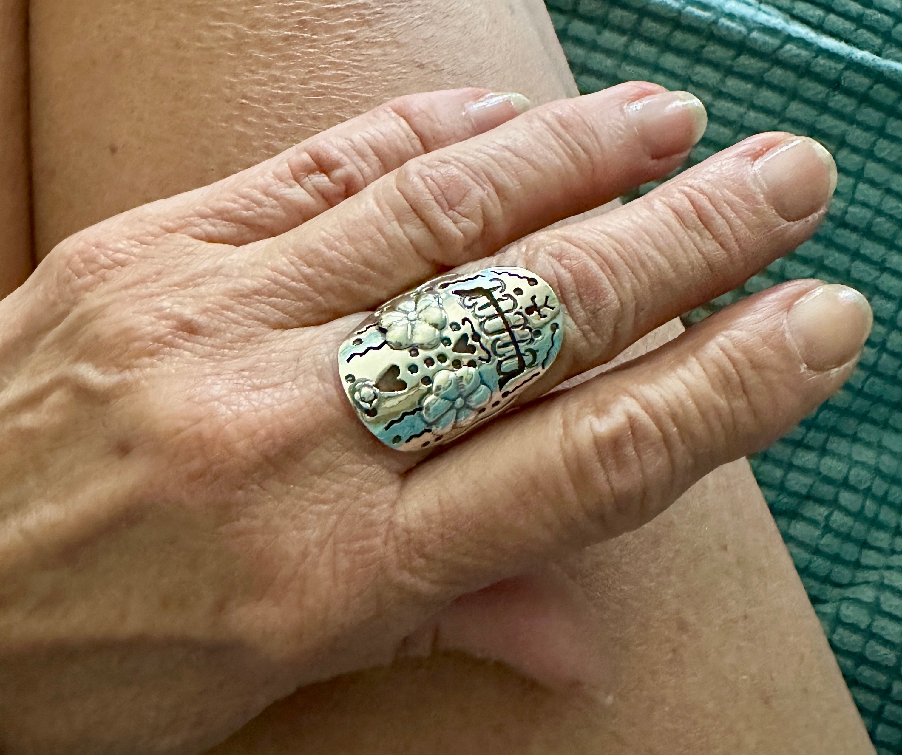 Sugar Skull Sterling Silver Ring Adjustable up to 2 sizes