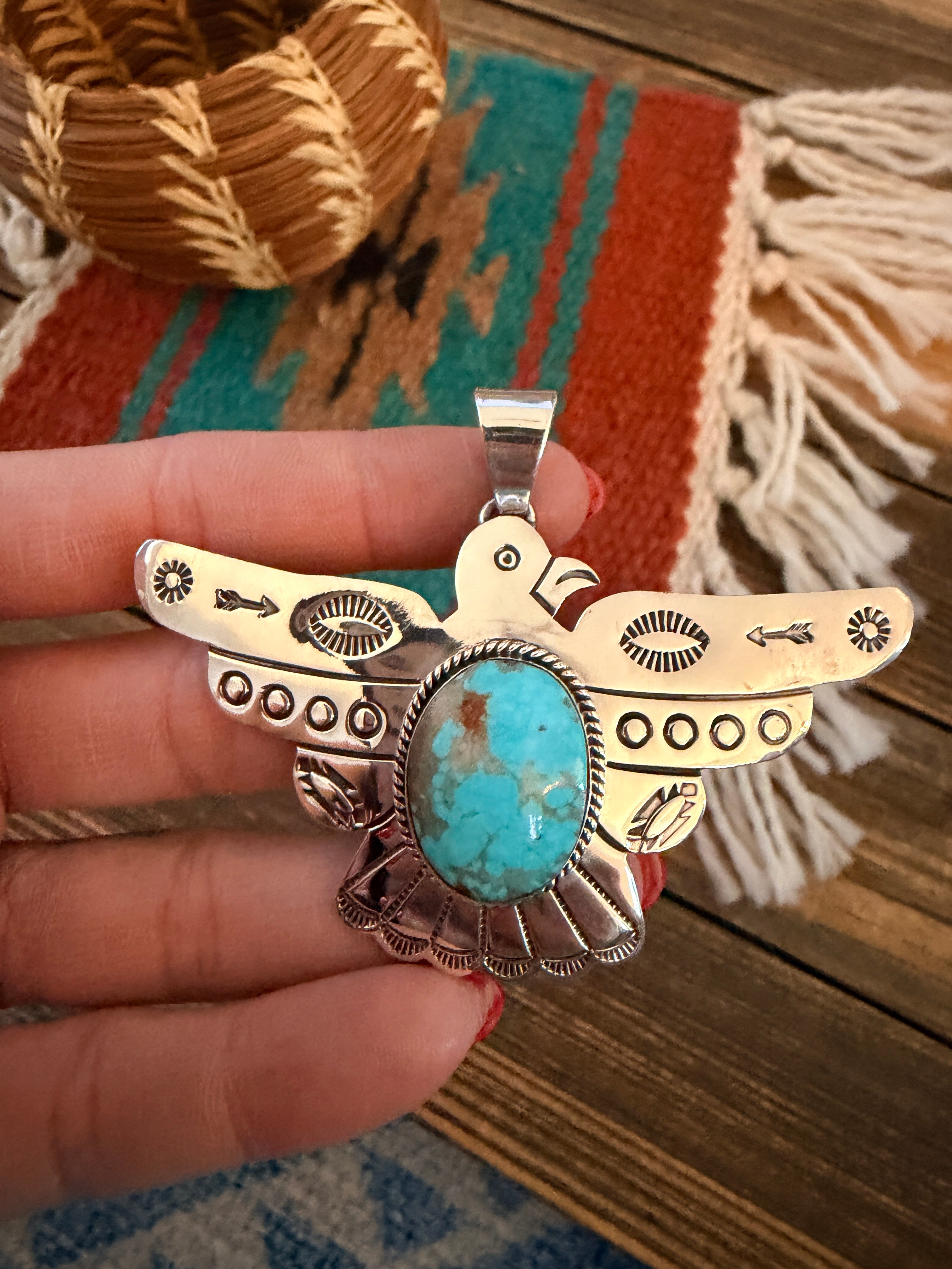 Handcrafted Sterling Silver & Turquoise Thunderbird Pendant