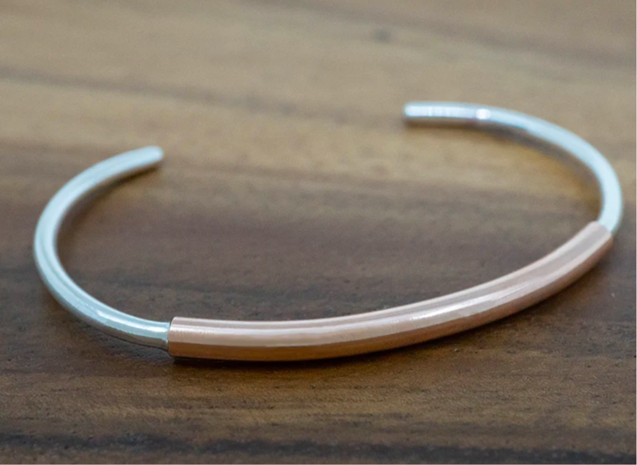 Simple Sterling Silver Cuff Bracelet w/ Copper Finish