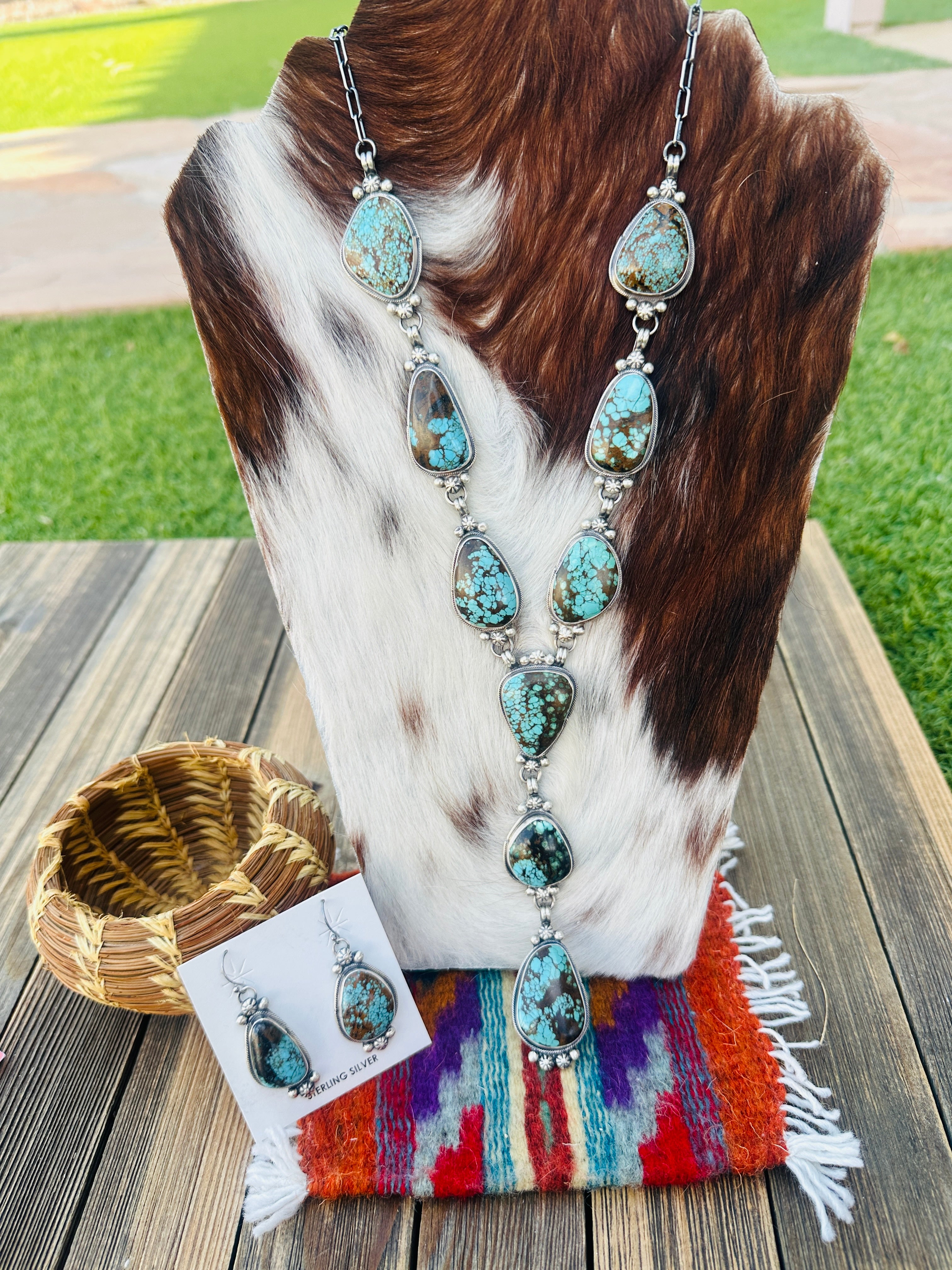 Handcrafted Turquoise & Sterling Silver Necklace and Earring Set by Sheila Becenti