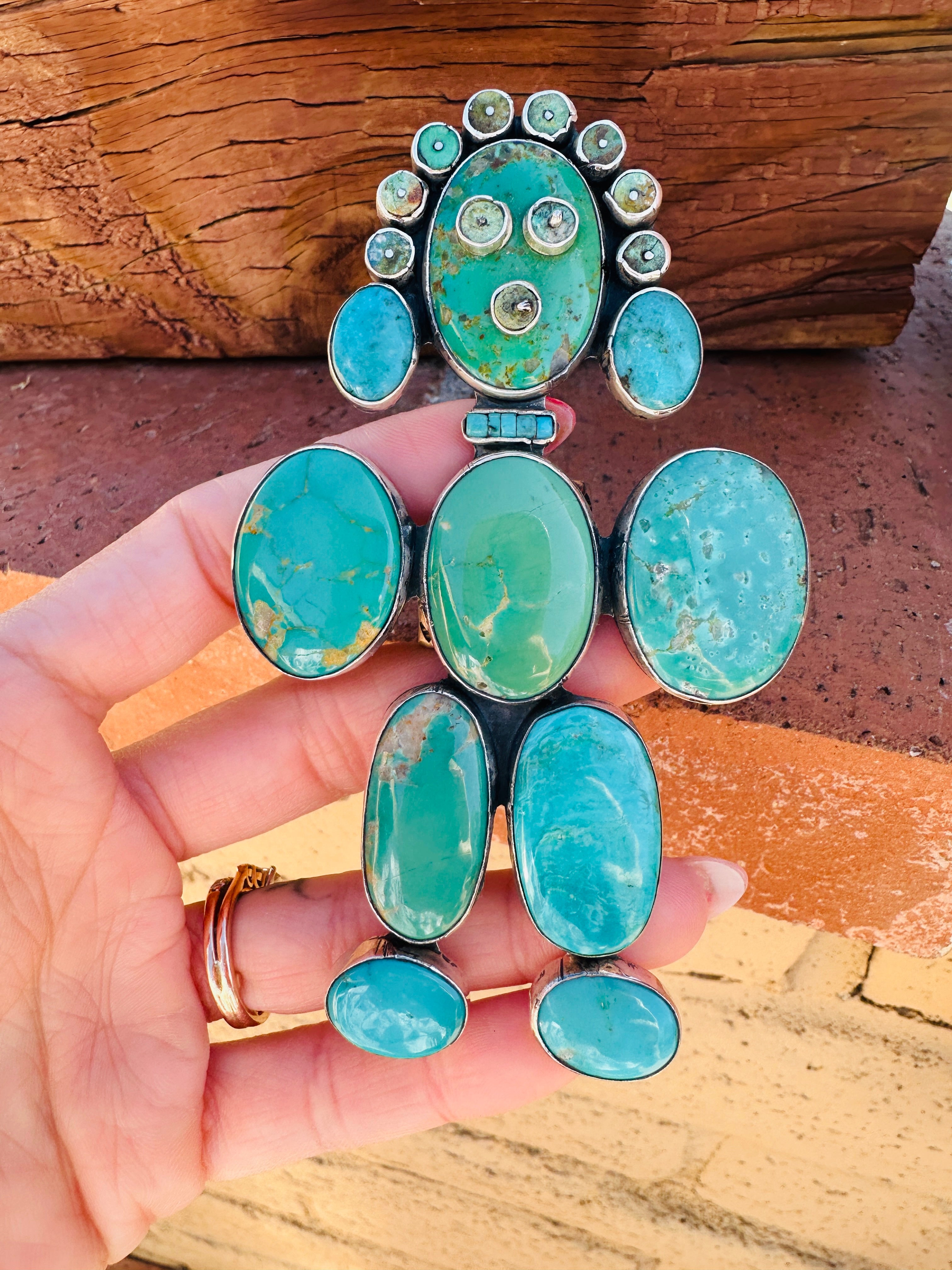 Handcrafted Turquoise & Sterling Silver Adjustable Kachina Ring by Federico Jimenez