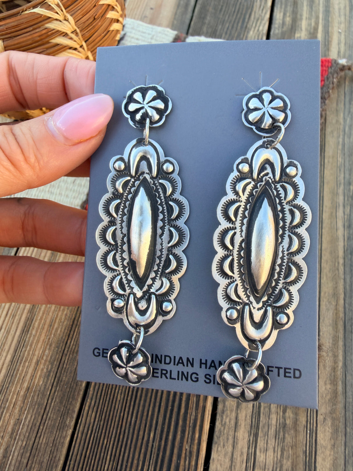 Handcrafted Sterling Silver Concho Dangle Earrings by Leander Tahe