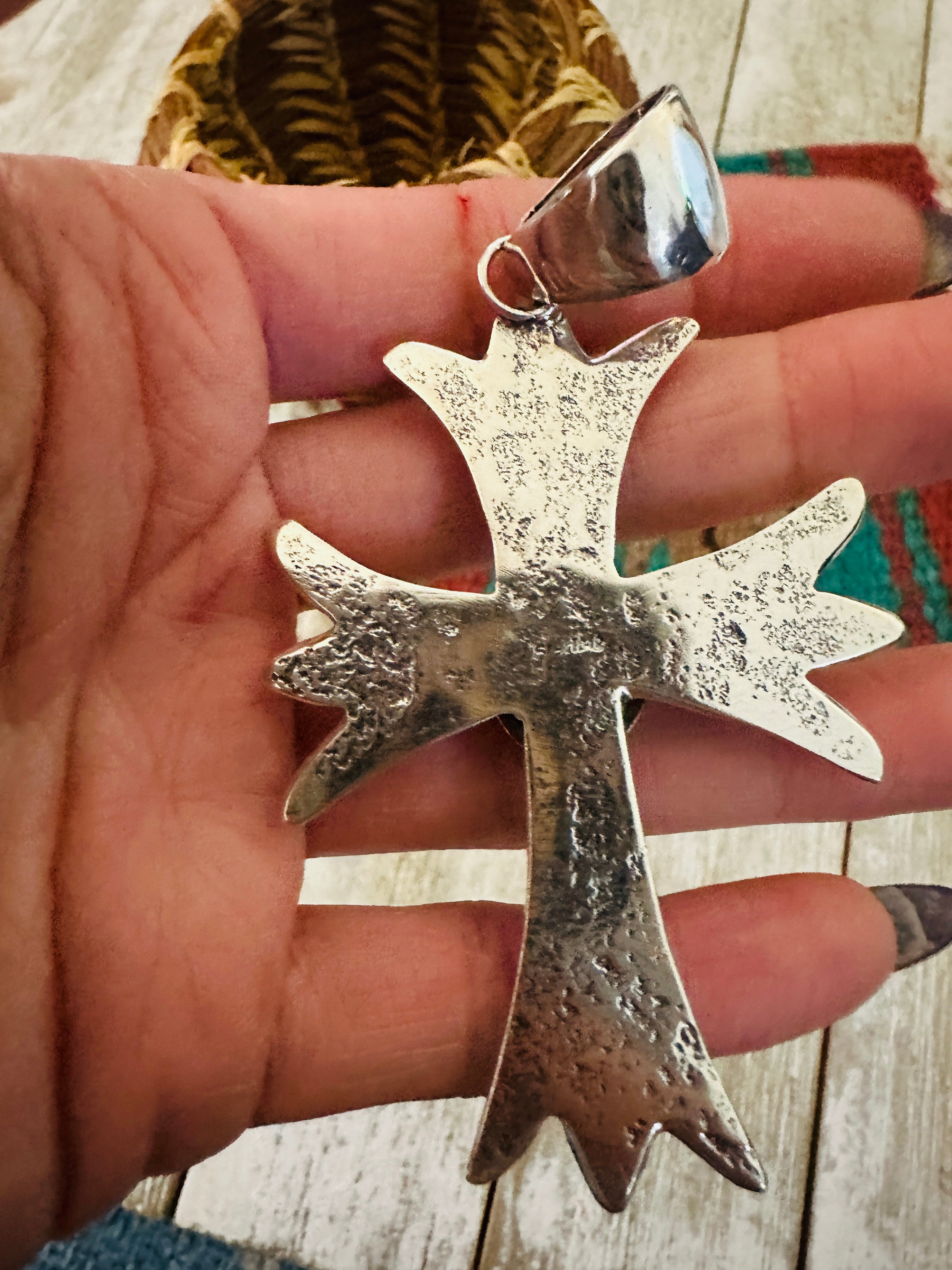 Handcrafted Sterling Silver & Turquoise Cross Pendant