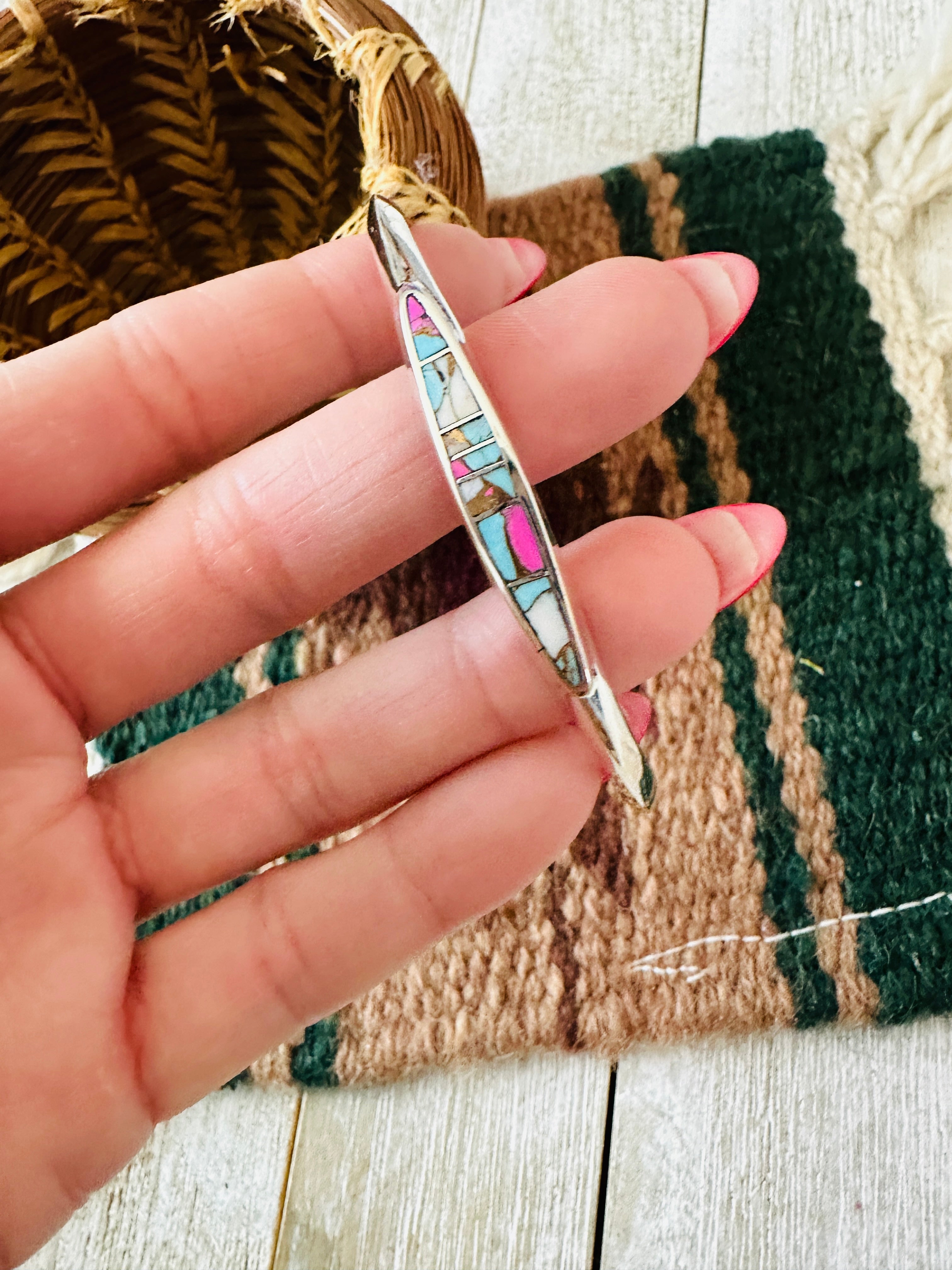 Handcrafted Cotton Candy & Sterling Silver Inlay Cuff Bracelet