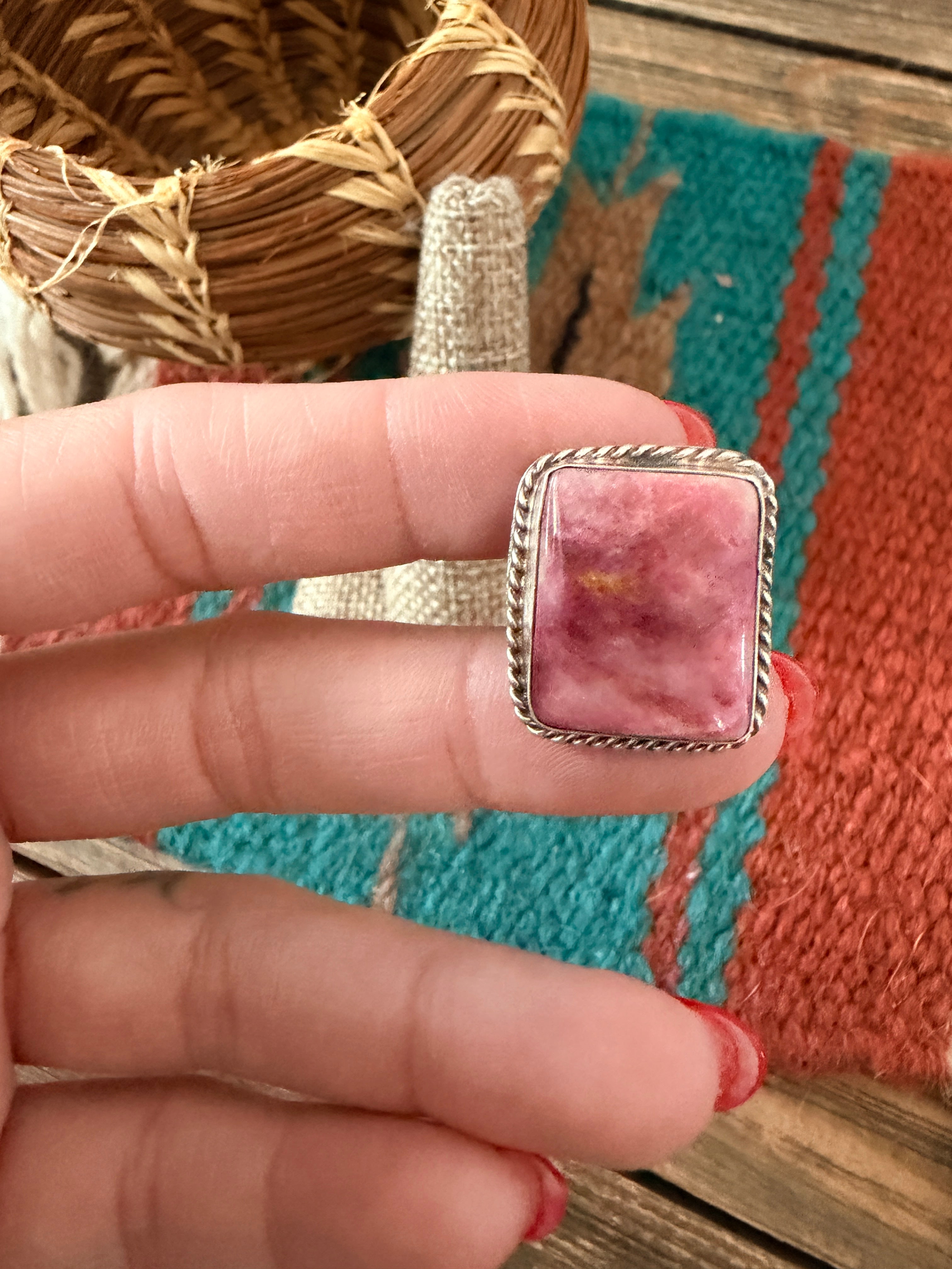 Handcrafted Purple Spiny & Sterling Silver Ring Size 8