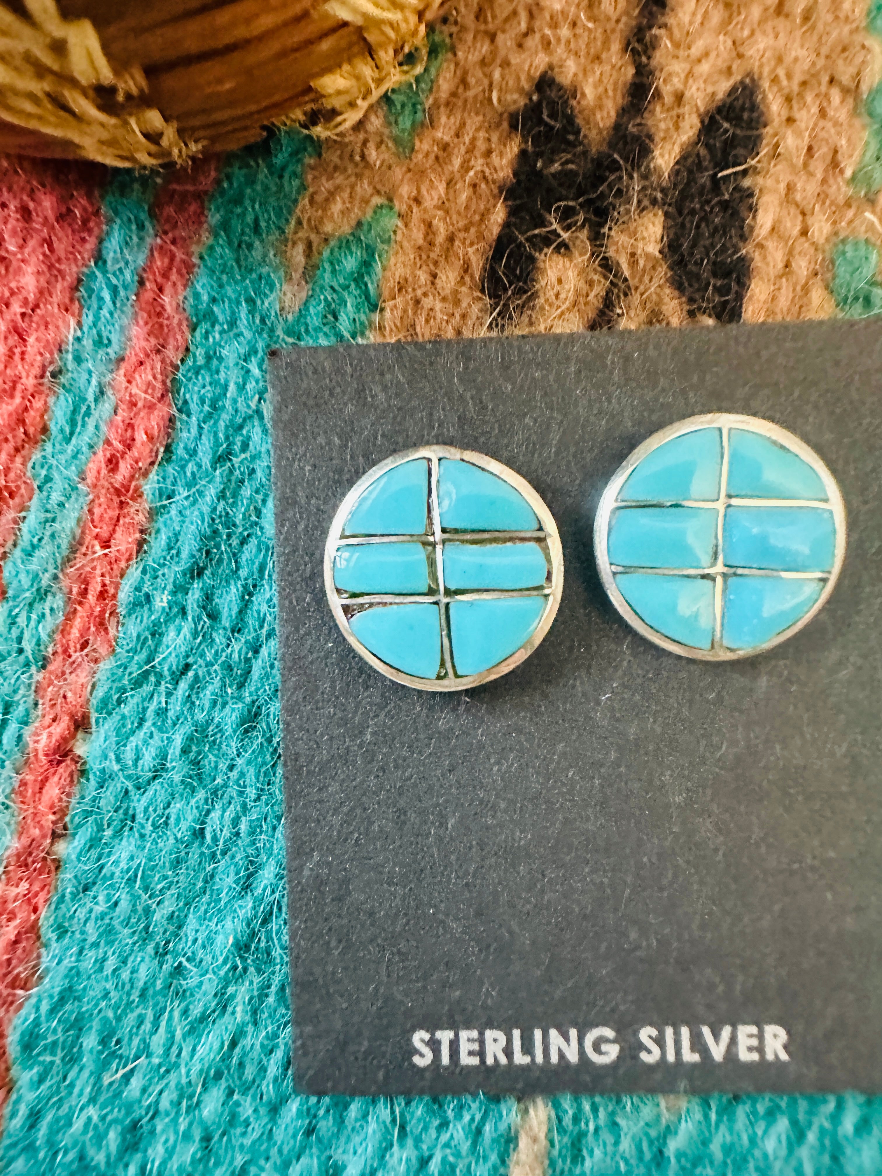 Handcrafted Turquoise & Sterling Silver Inlay Post Earrings