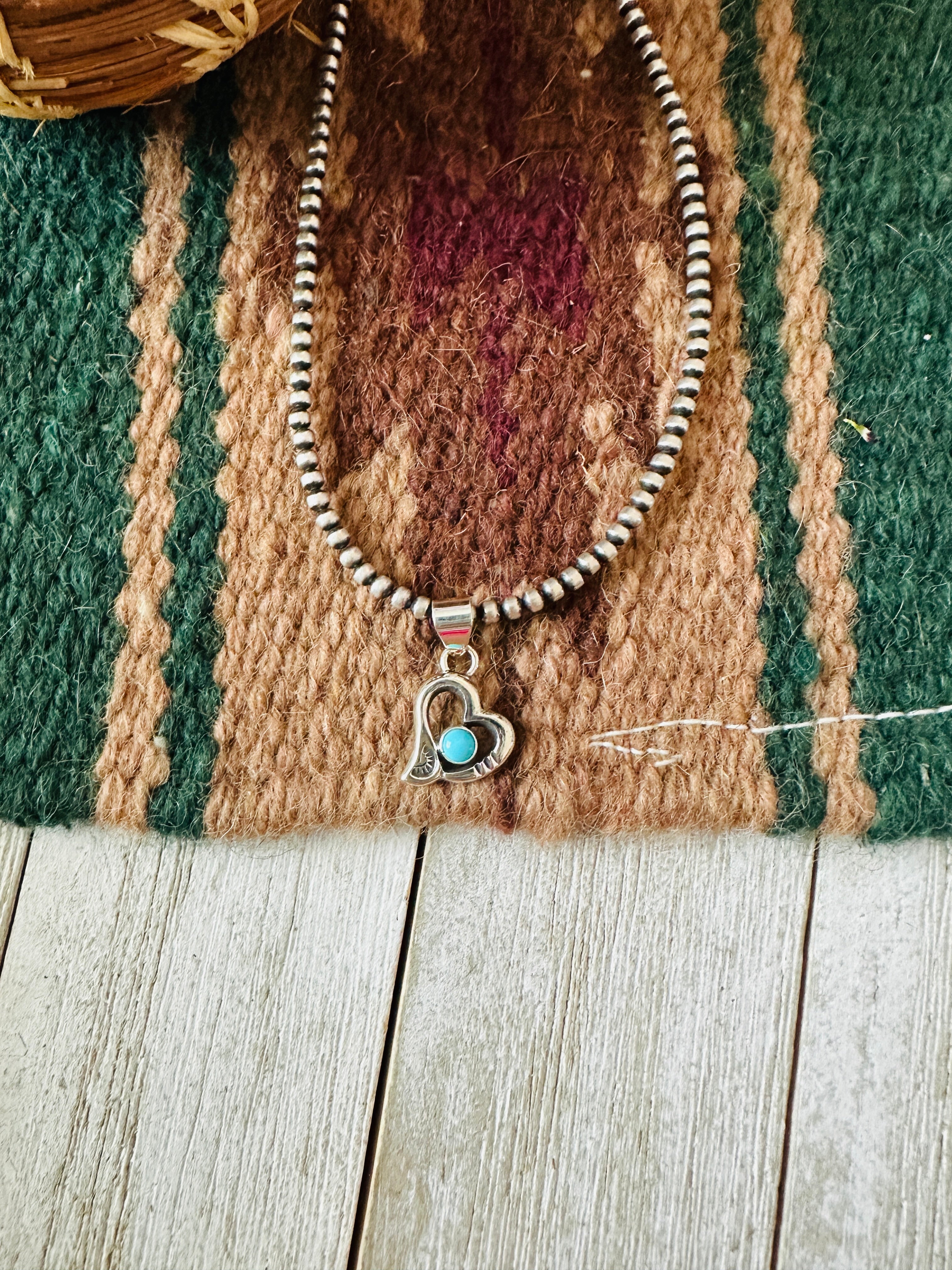 Handcrafted Turquoise & Sterling Silver Mini Heart Pendant