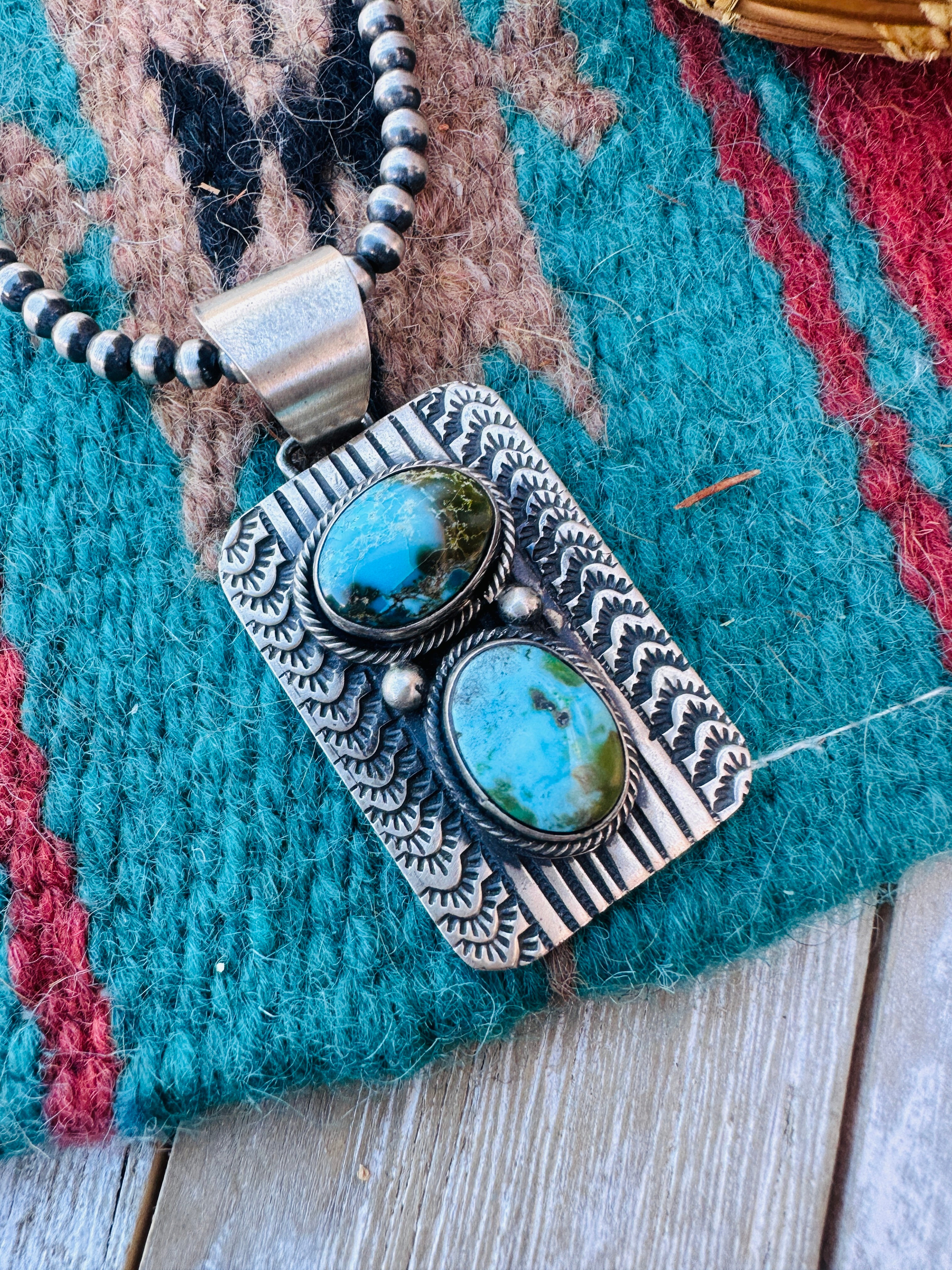 Handcrafted Sterling Silver and Turquoise Pendant by Bobby Johnson