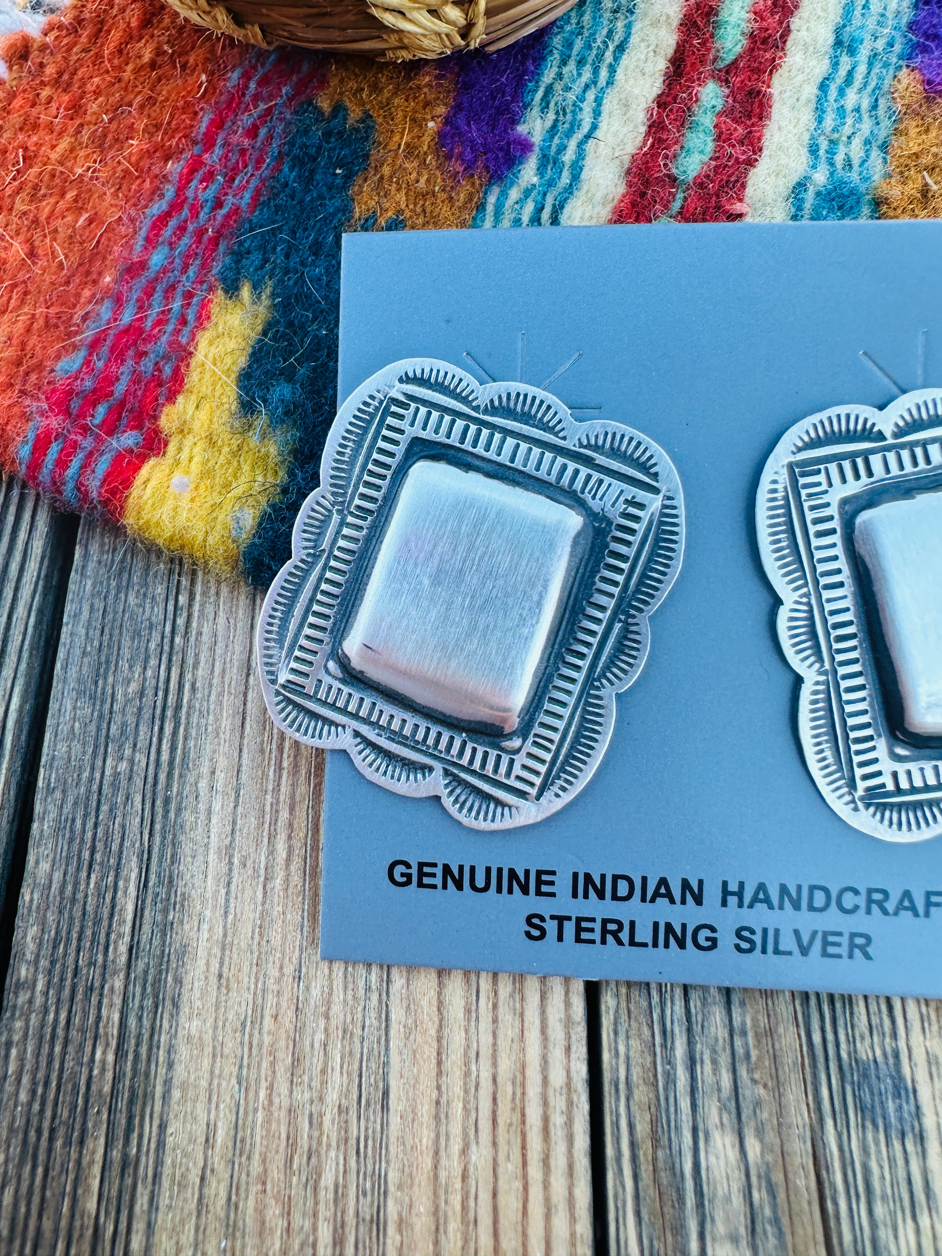 Handcrafted Sterling Silver Concho Post Earrings by Leander Tahe